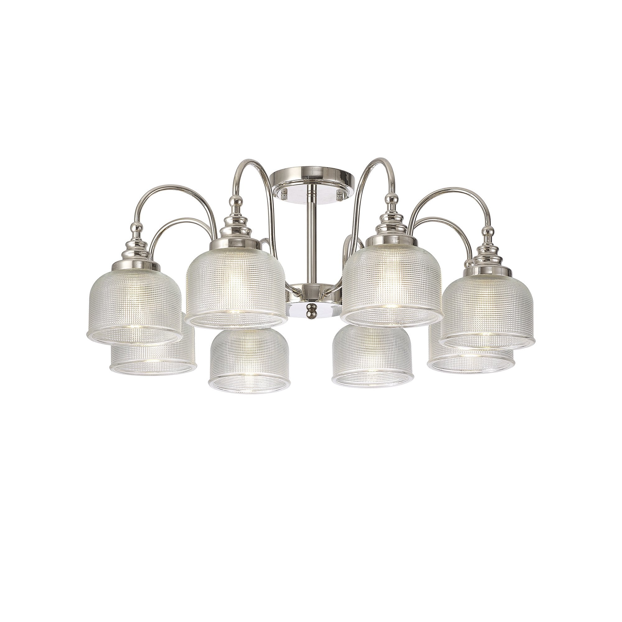 Fabula Maida 8 Light Semi-Flush/Pendant - Polished Nickel & Prismatic Glass