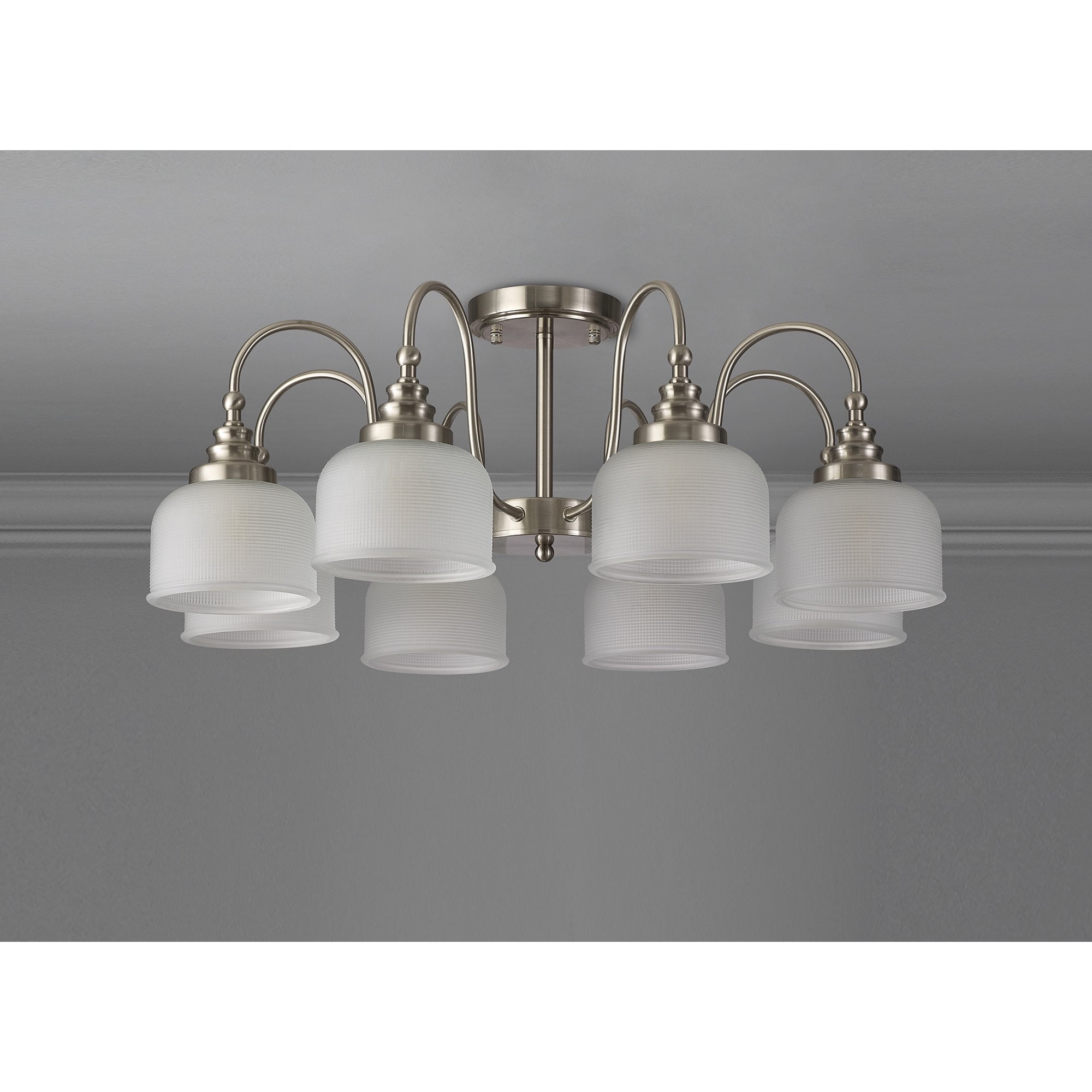 Fabula Maida 8 Light Semi-Flush/Pendant - Satin Nickel & Frosted Glass