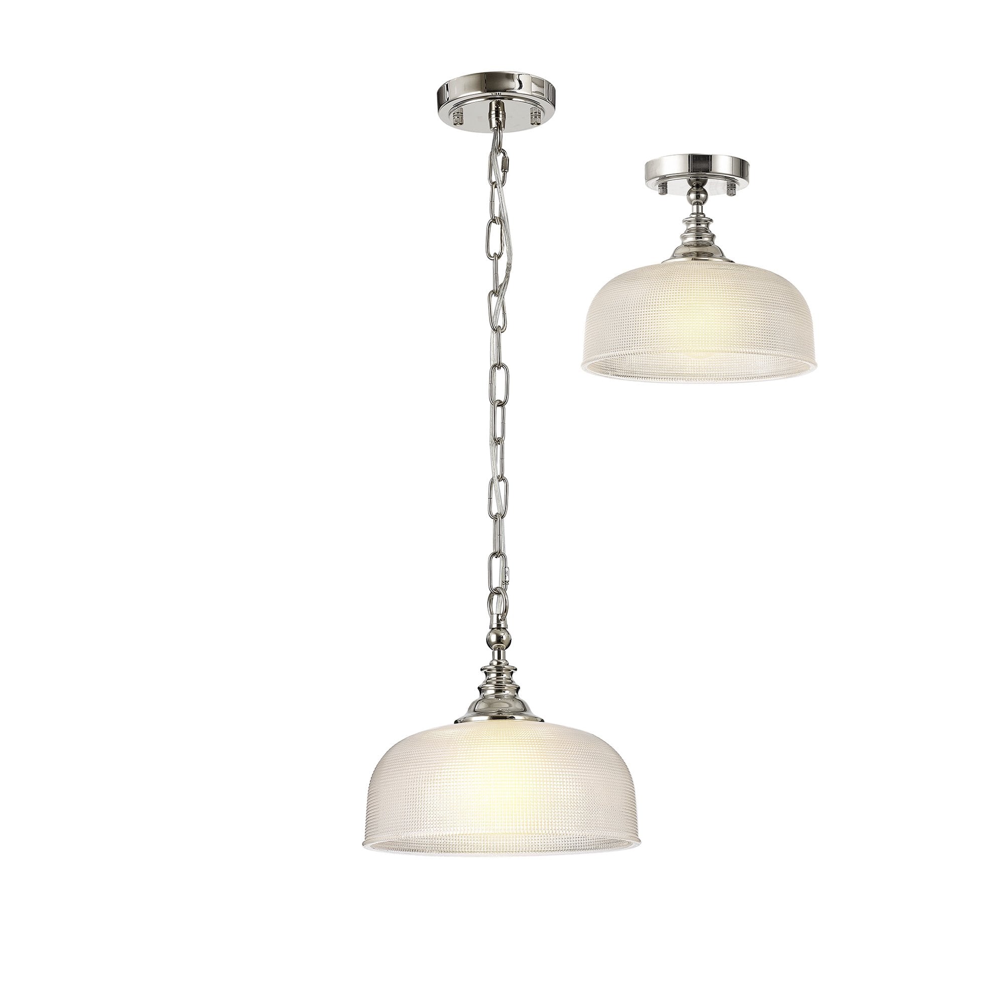 Fabula Maida Single Flush/Pendant - Polished Nickel & Prismatic Glass