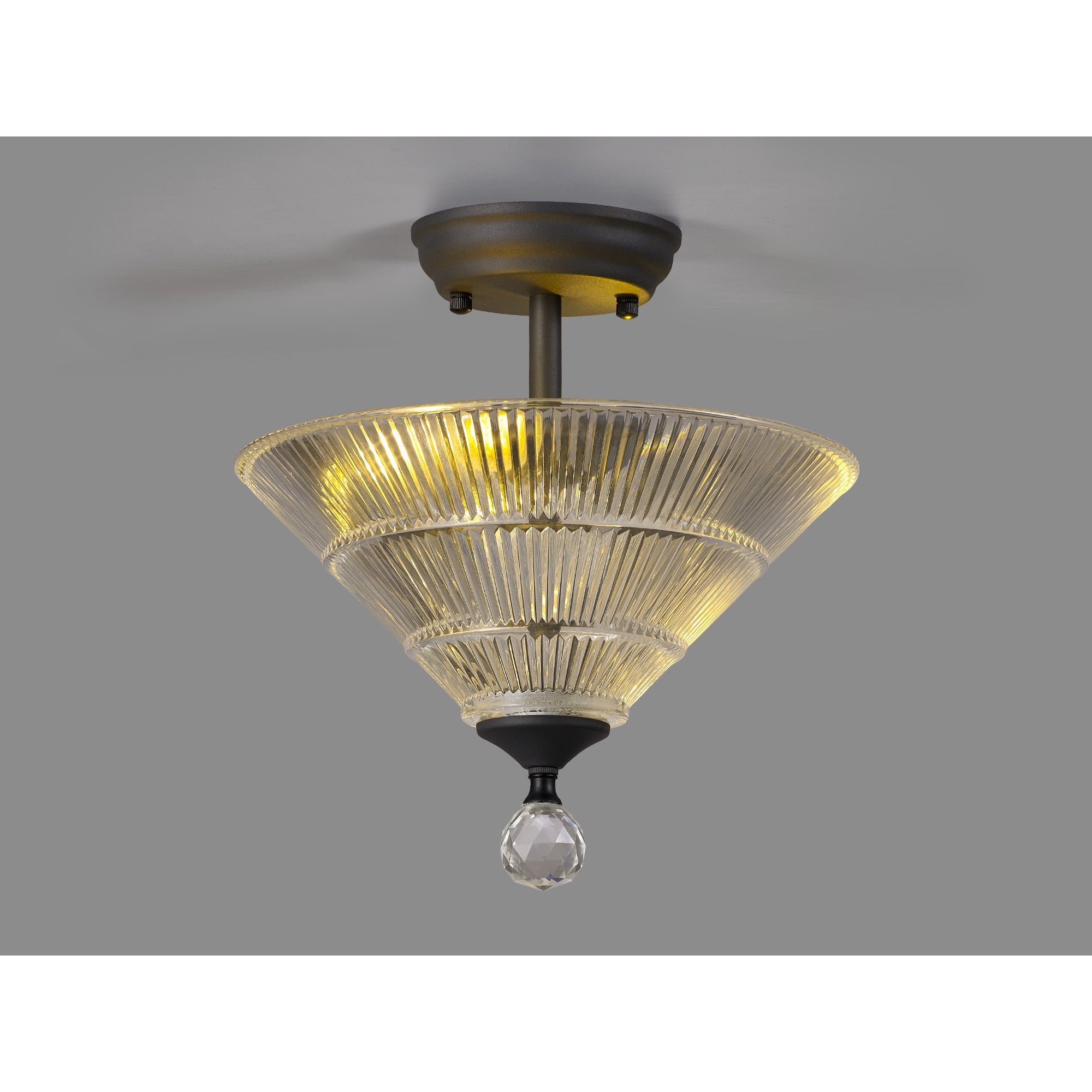 Fabula Mansfield 2 Light Semi-Flush Light - 30cm Cone Glass Shade - Graphite & Clear Glass