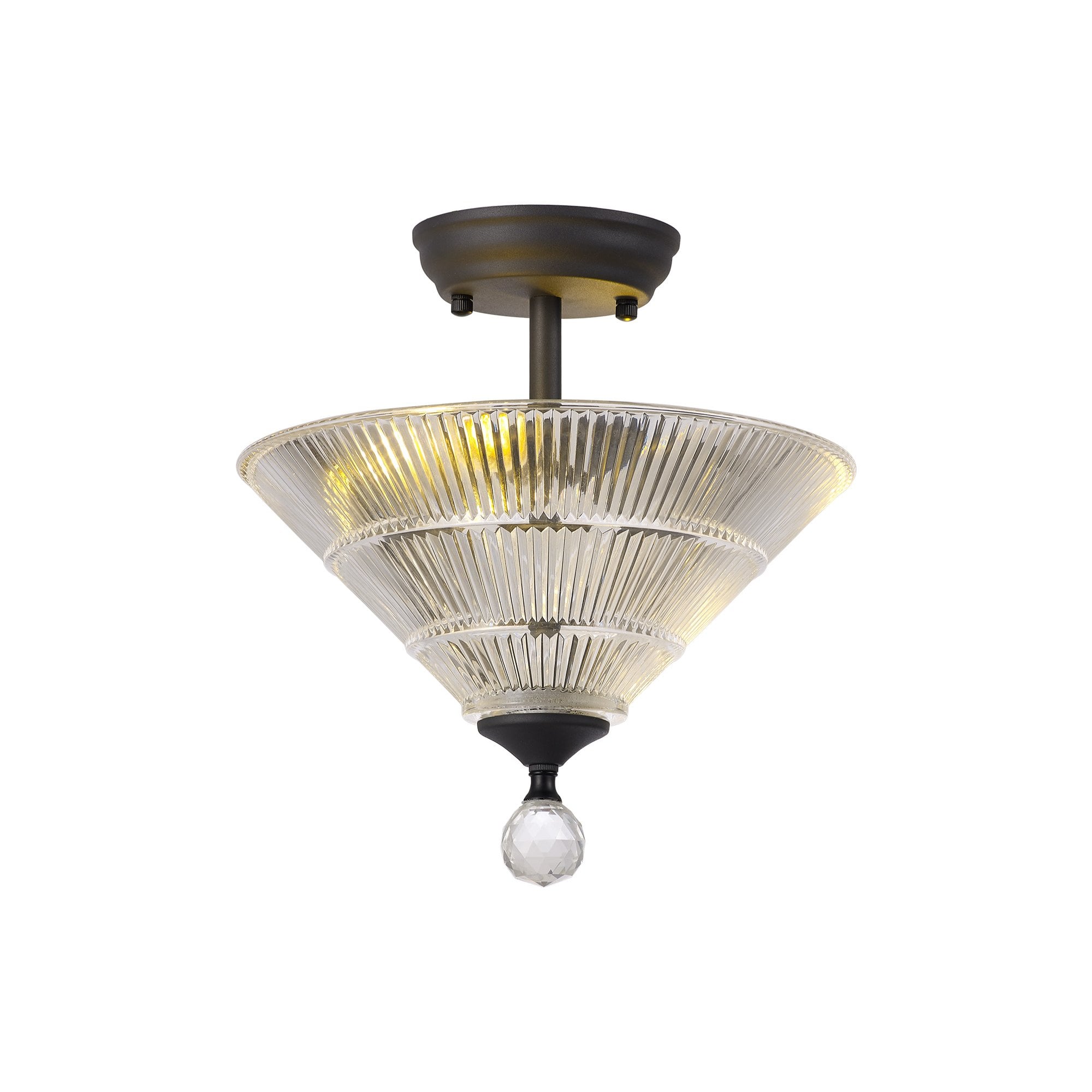Fabula Mansfield 2 Light Semi-Flush Light - 30cm Cone Glass Shade - Graphite & Clear Glass