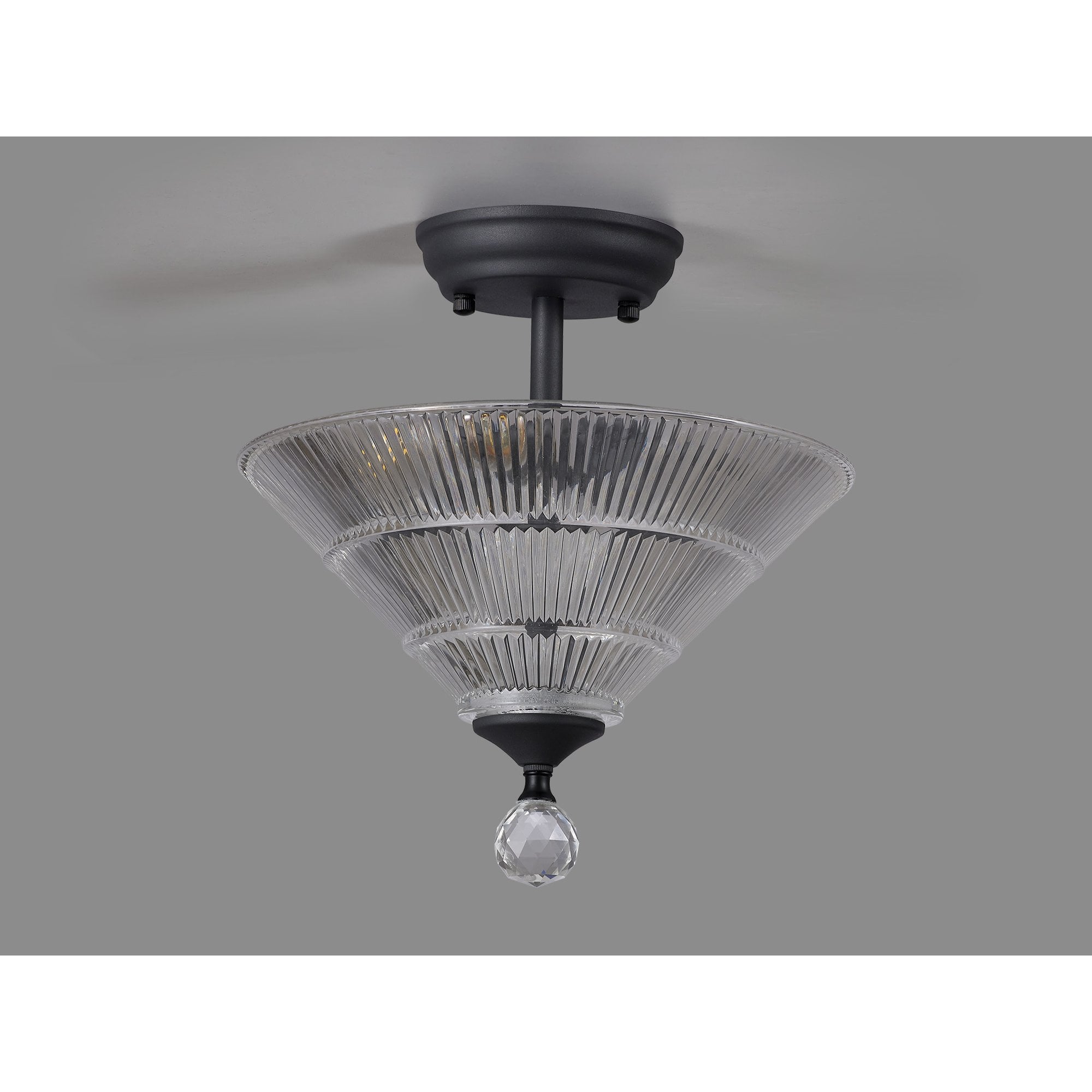Fabula Mansfield 2 Light Semi-Flush Light - 30cm Cone Glass Shade - Graphite & Clear Glass