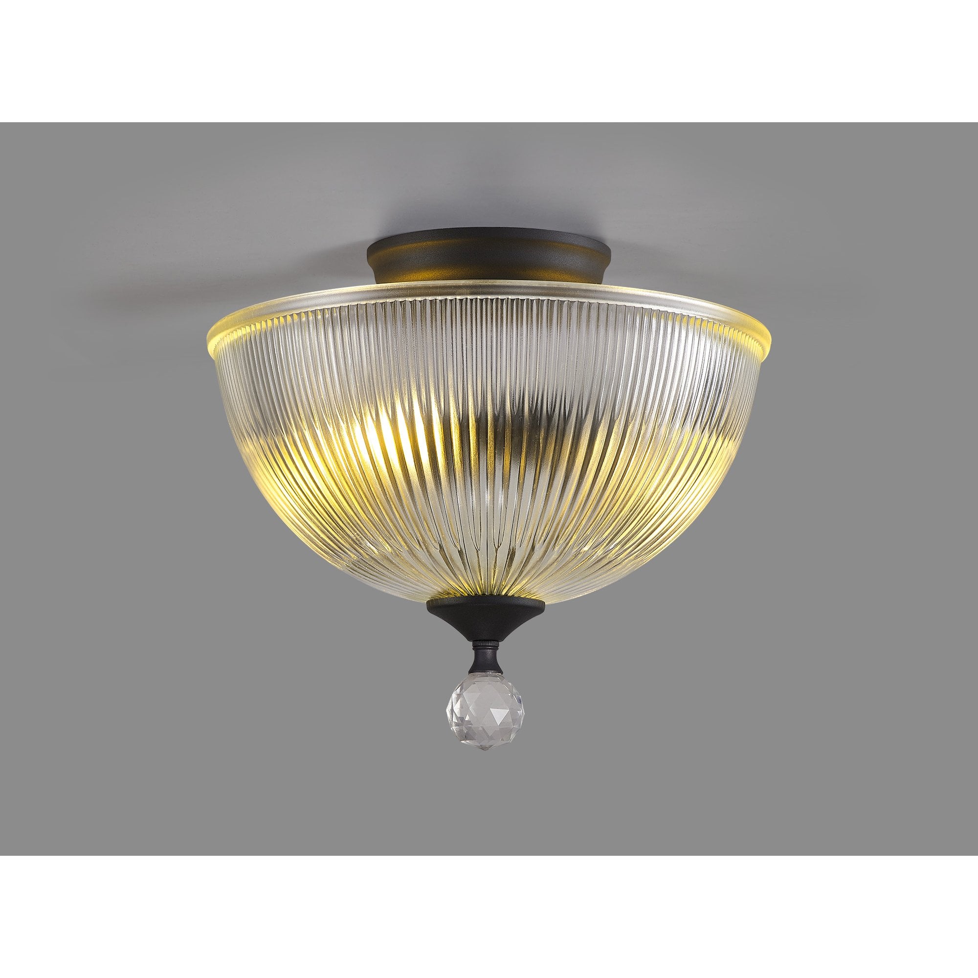 Fabula Mansfield 2 Light Semi-Flush Light - 30cm Dome Glass Shade - Graphite & Clear Glass
