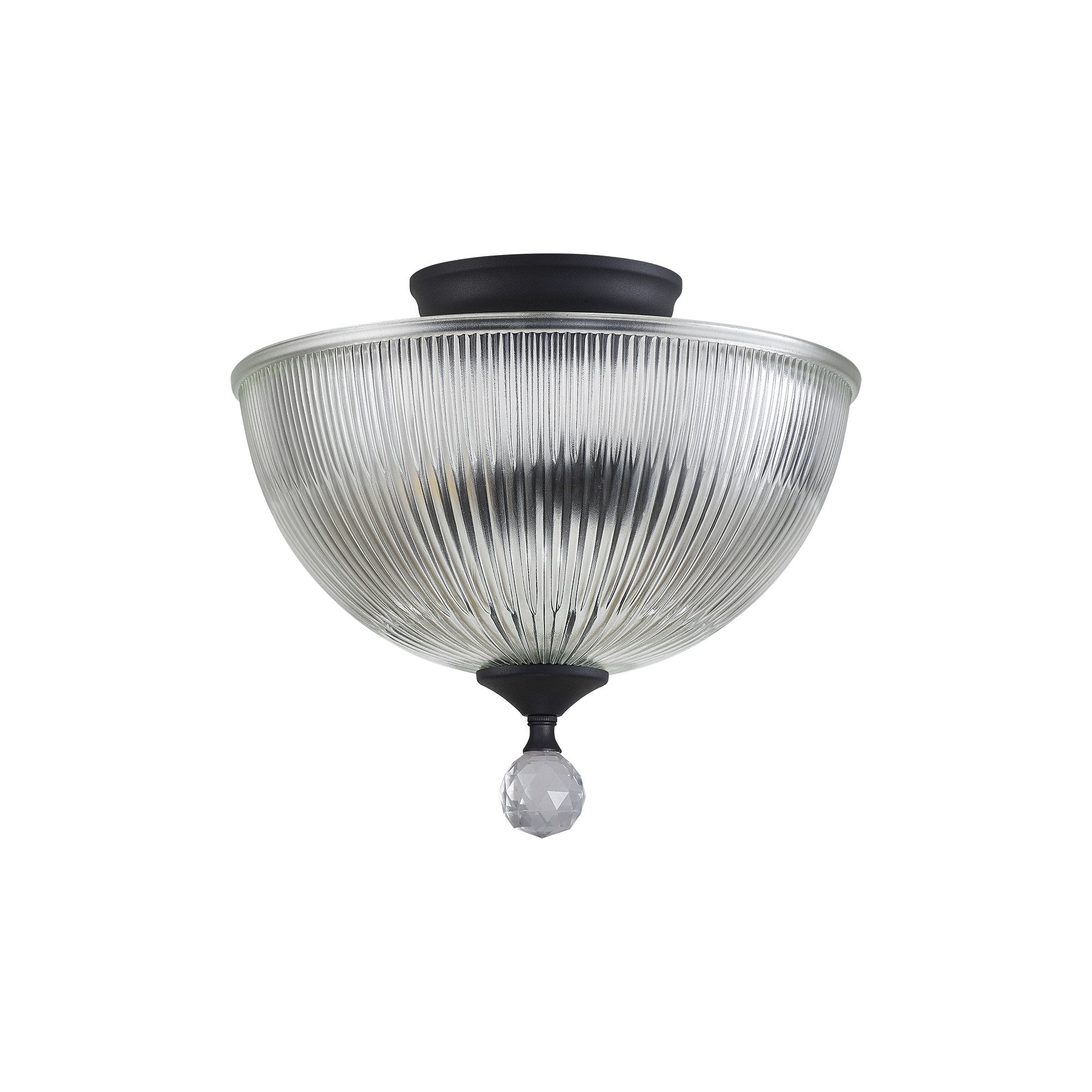 Fabula Mansfield 2 Light Semi-Flush Light - 30cm Dome Glass Shade - Graphite & Clear Glass