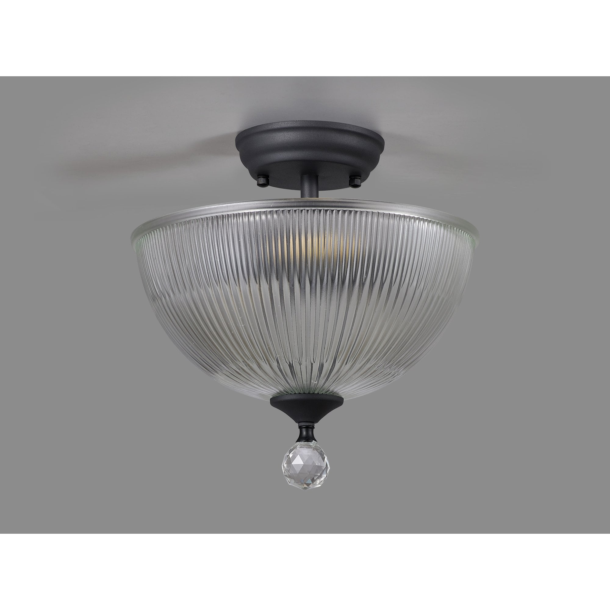 Fabula Mansfield 2 Light Semi-Flush Light - 30cm Dome Glass Shade - Graphite & Clear Glass