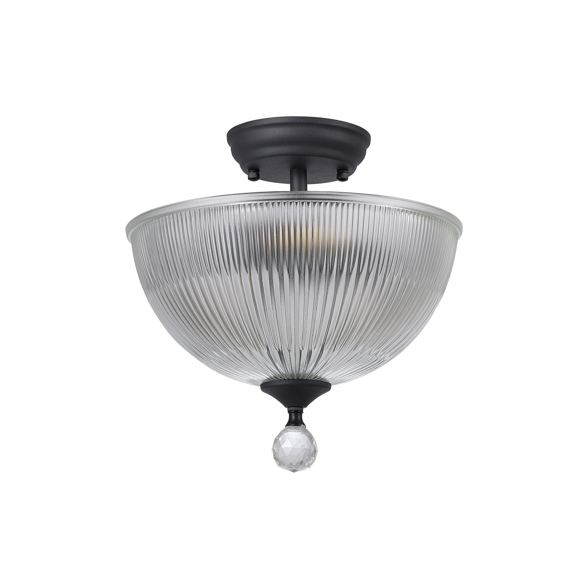 Fabula Mansfield 2 Light Semi-Flush Light - 30cm Dome Glass Shade - Graphite & Clear Glass