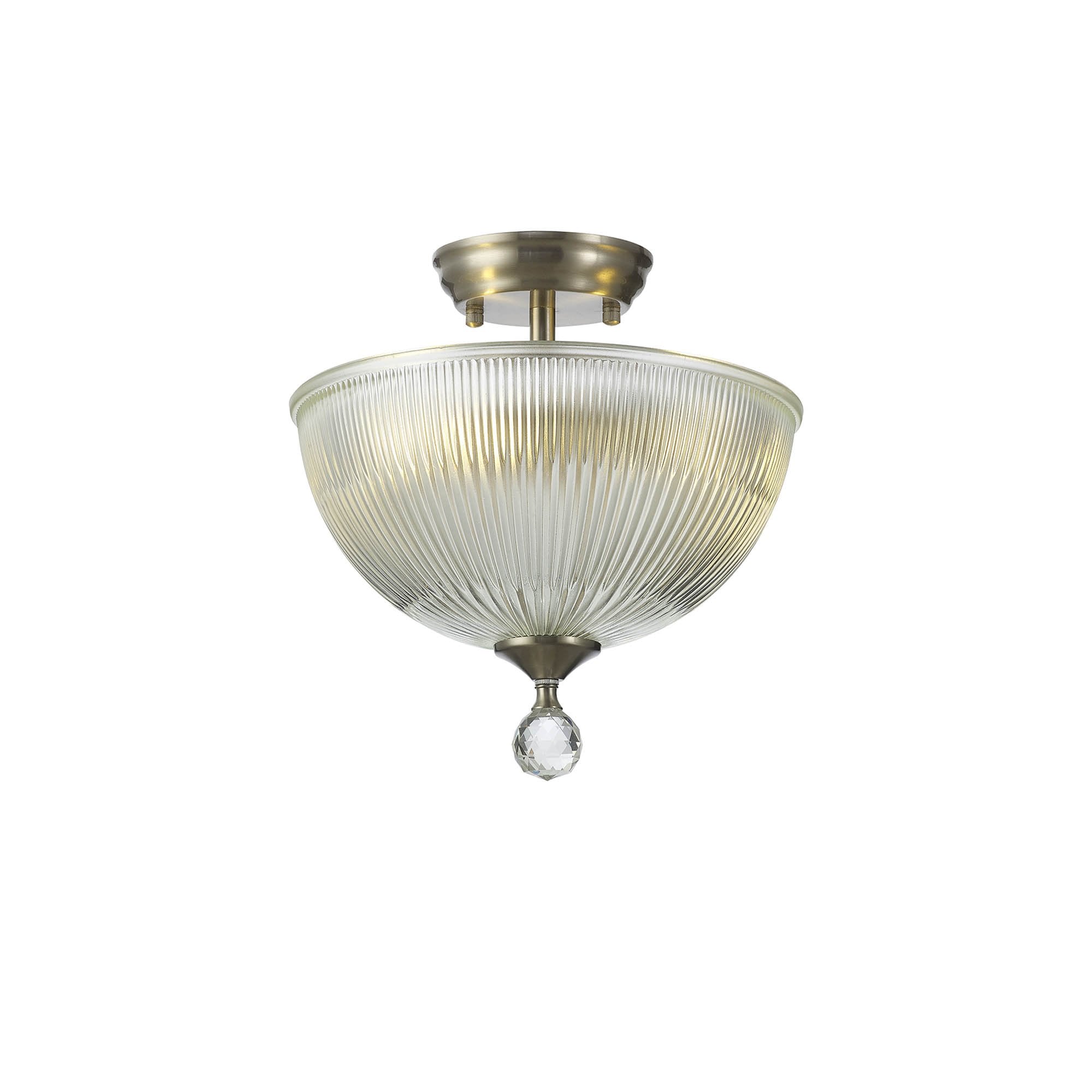 Fabula Mansfield 2 Light Semi-Flush Light - 30cm Dome Glass Shade - Satin Nickel & Clear Glass