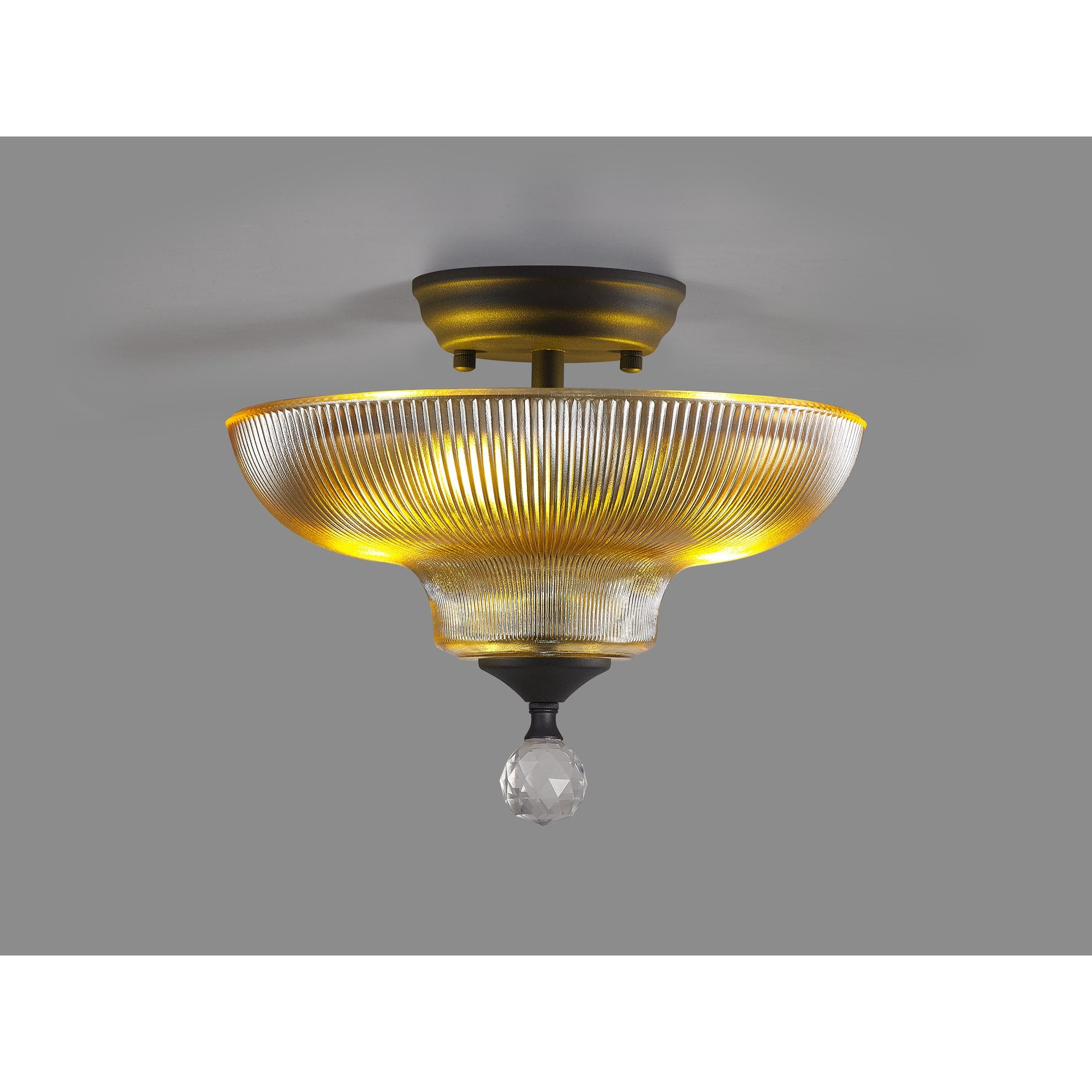 Fabula Mansfield 2 Light Semi-Flush Light - 30cm Round Glass Shade - Graphite & Amber Glass
