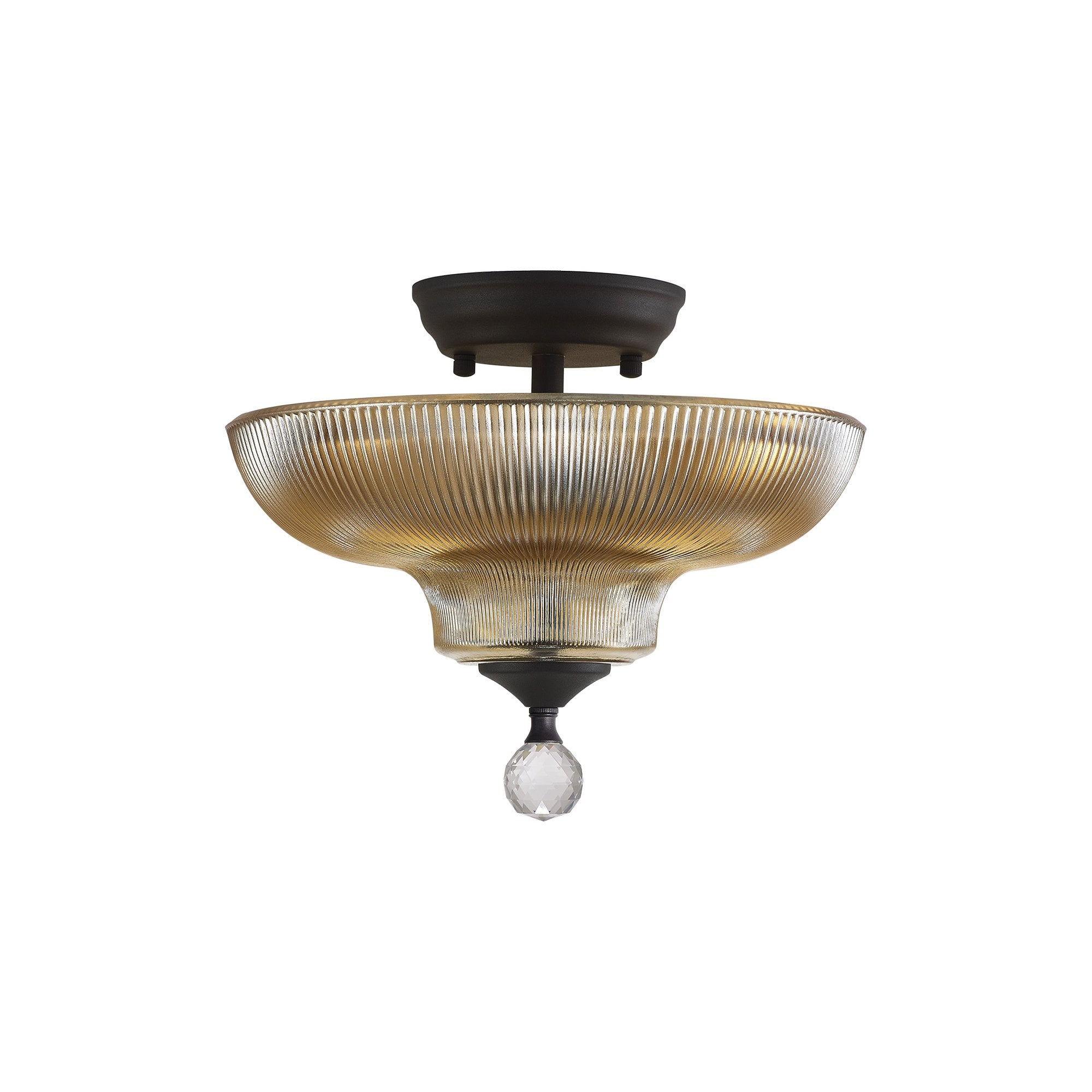 Fabula Mansfield 2 Light Semi-Flush Light - 30cm Round Glass Shade - Graphite & Amber Glass