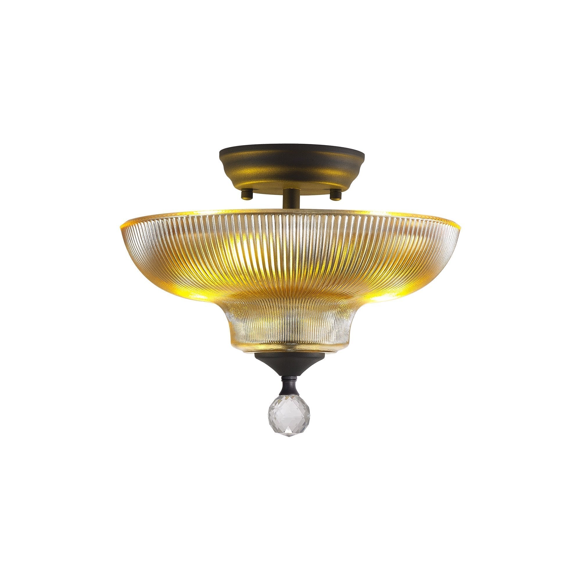 Fabula Mansfield 2 Light Semi-Flush Light - 30cm Round Glass Shade - Graphite & Amber Glass