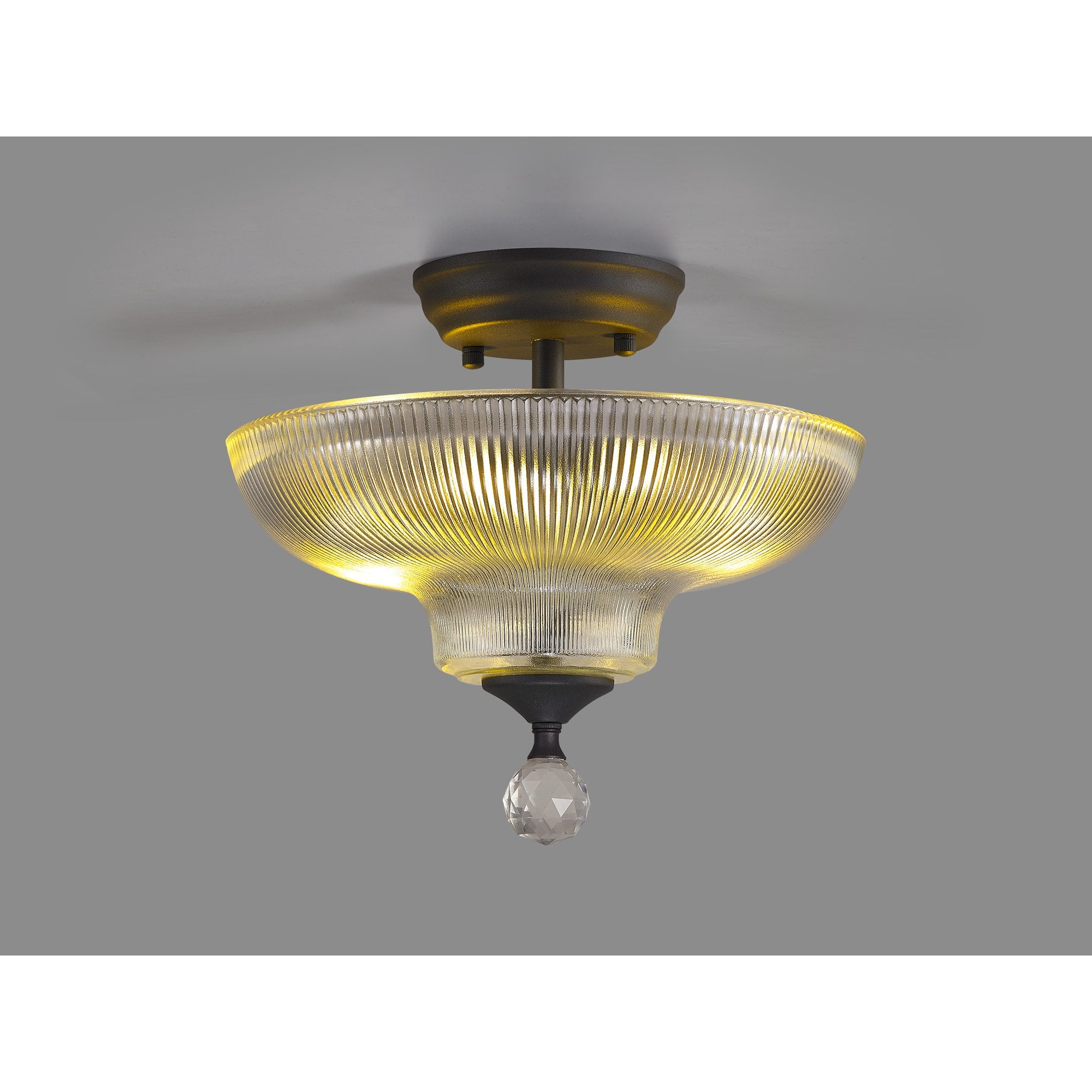 Fabula Mansfield 2 Light Semi-Flush Light - 30cm Round Glass Shade - Graphite & Clear Glass