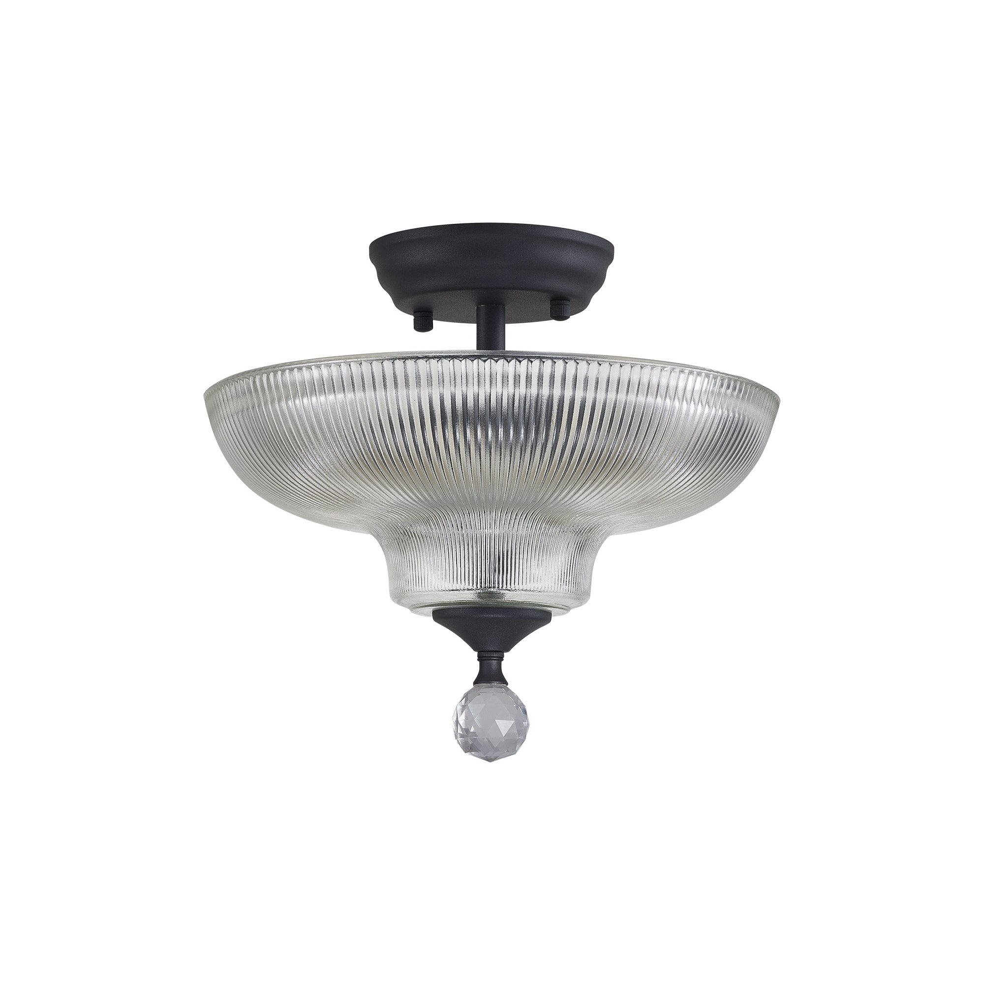 Fabula Mansfield 2 Light Semi-Flush Light - 30cm Round Glass Shade - Graphite & Clear Glass
