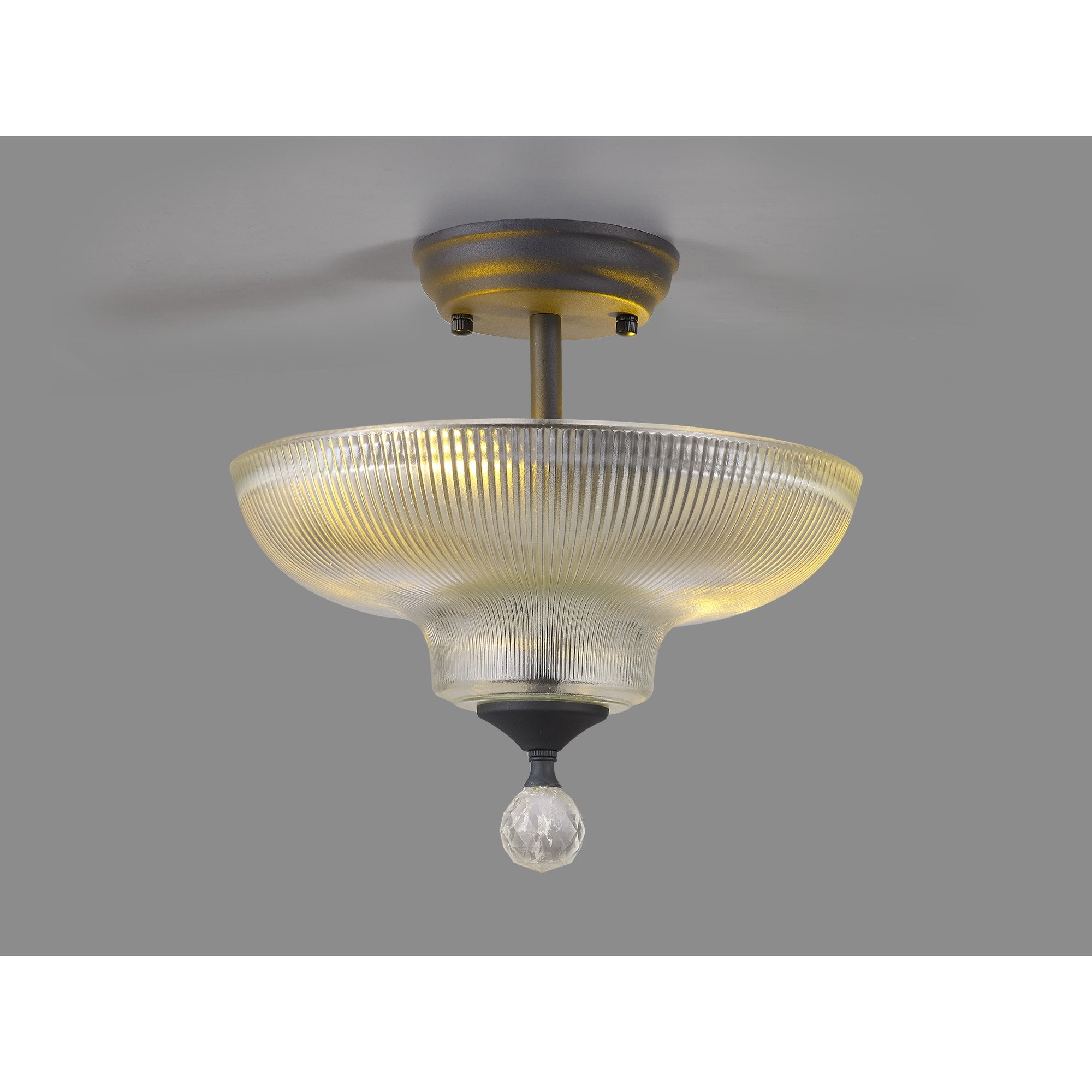 Fabula Mansfield 2 Light Semi-Flush Light - 30cm Round Glass Shade - Graphite & Clear Glass