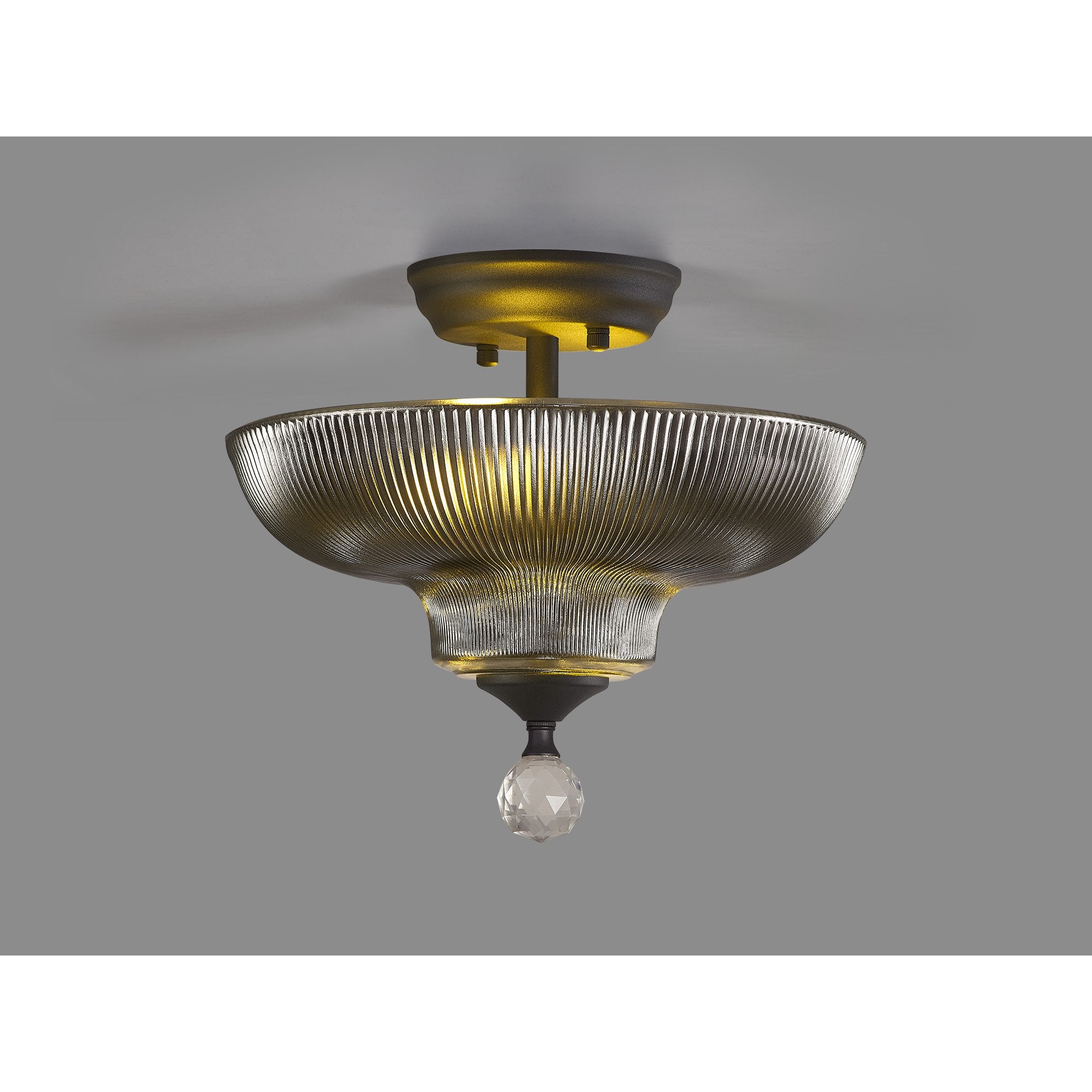 Fabula Mansfield 2 Light Semi-Flush Light - 30cm Round Glass Shade - Graphite & Smoked Glass