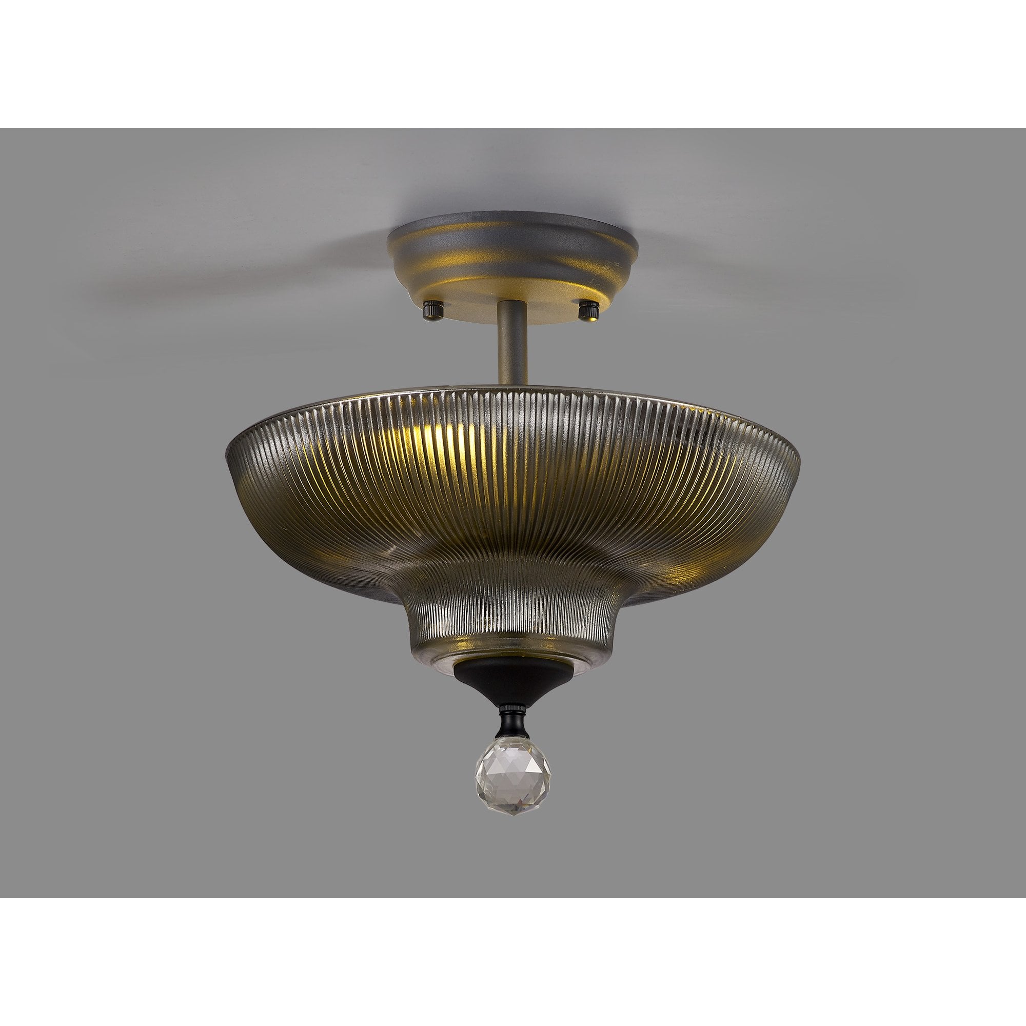 Fabula Mansfield 2 Light Semi-Flush Light - 30cm Round Glass Shade - Graphite & Smoked Glass