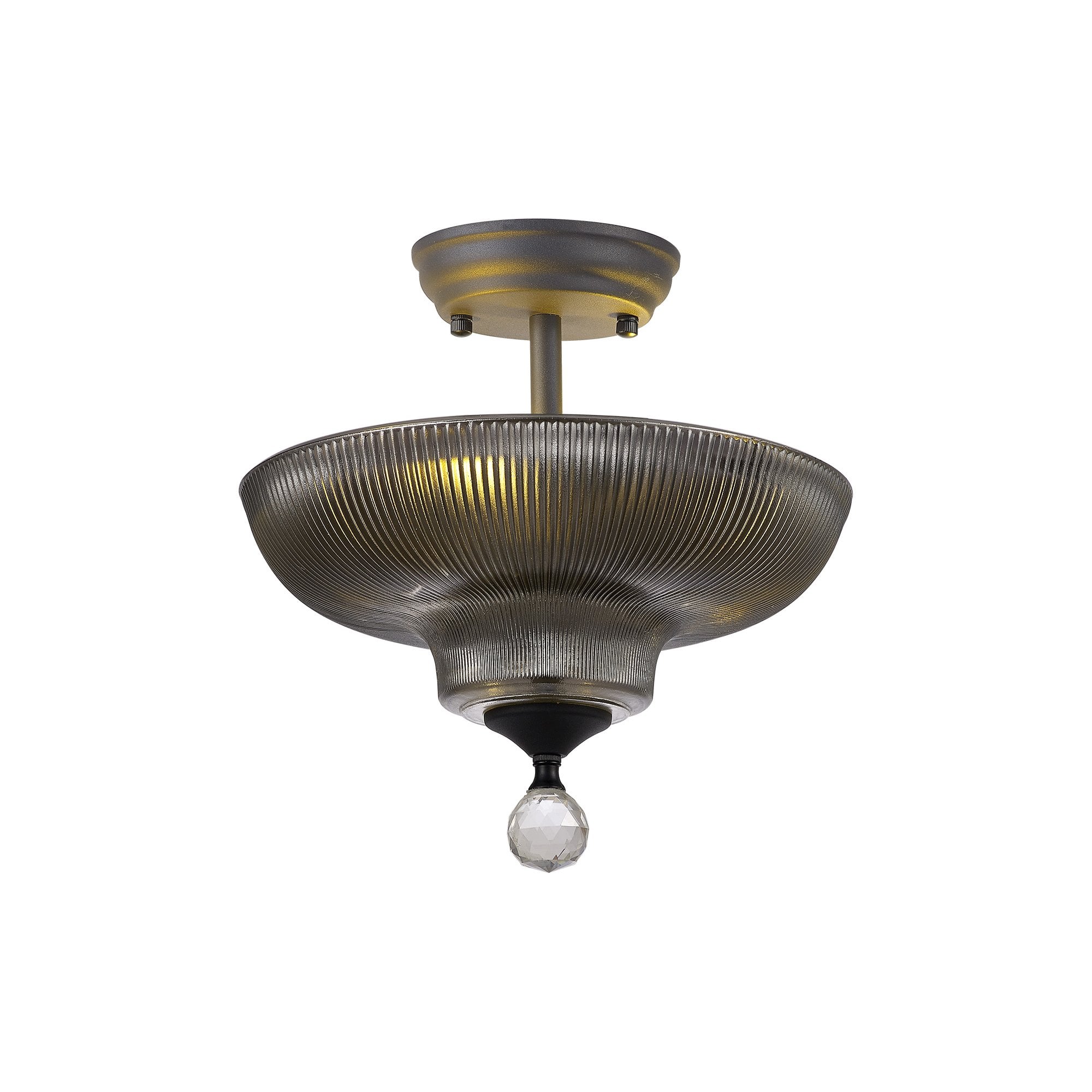 Fabula Mansfield 2 Light Semi-Flush Light - 30cm Round Glass Shade - Graphite & Smoked Glass