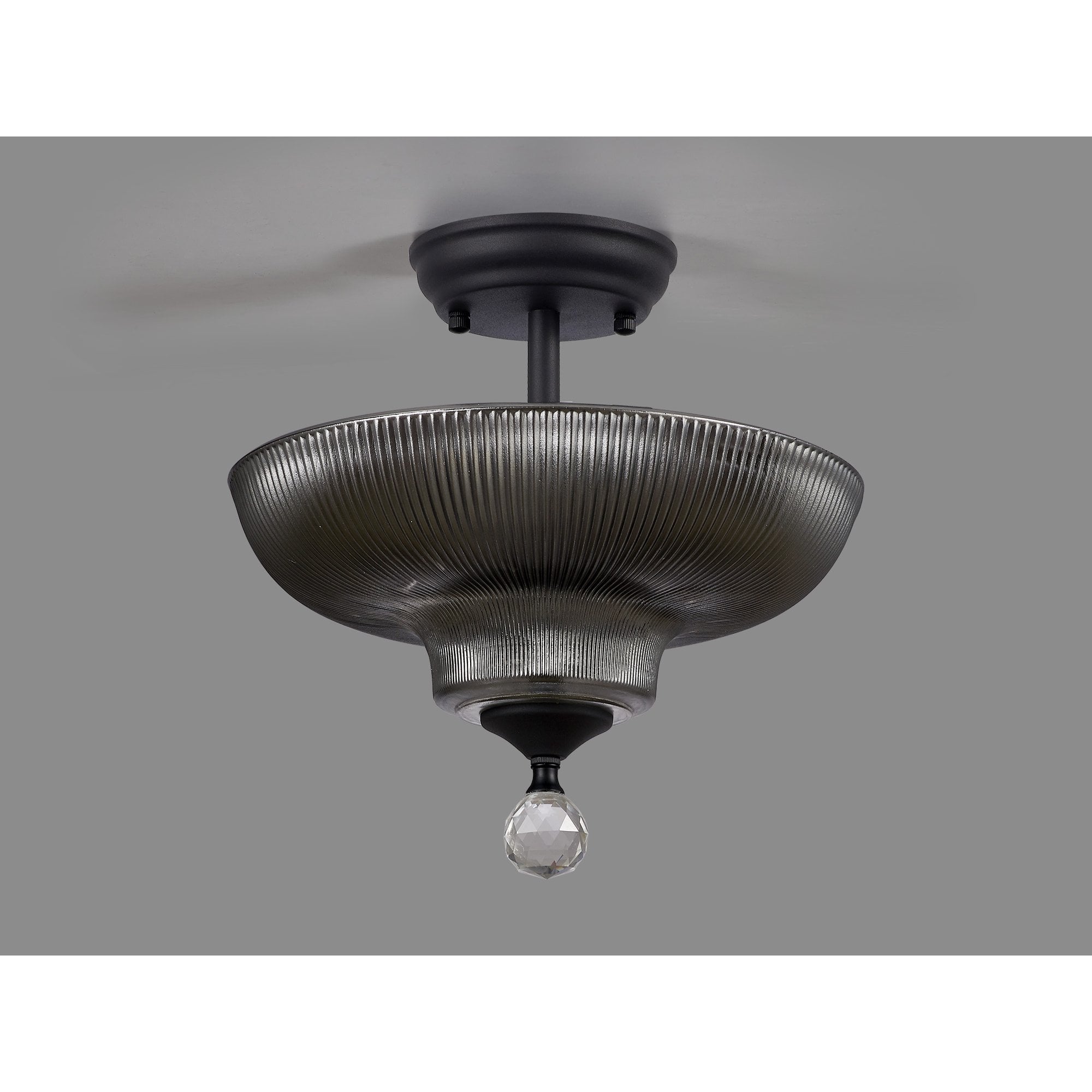 Fabula Mansfield 2 Light Semi-Flush Light - 30cm Round Glass Shade - Graphite & Smoked Glass