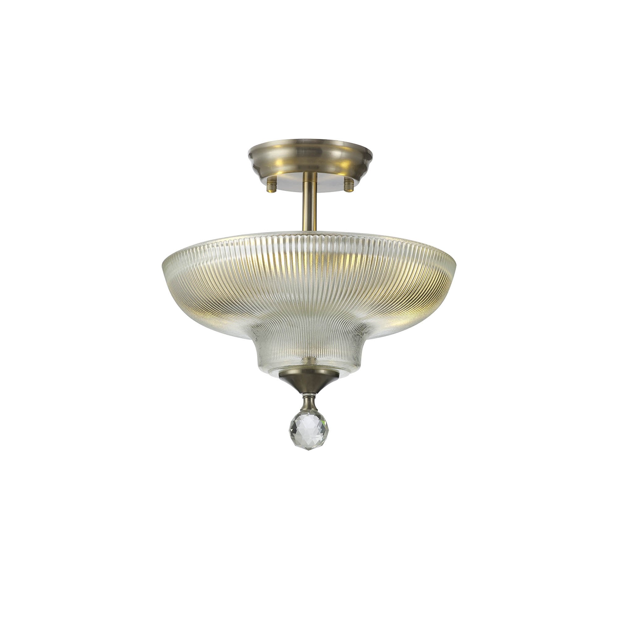Fabula Mansfield 2 Light Semi-Flush Light - 30cm Round Glass Shade - Satin Nickel & Clear Glass