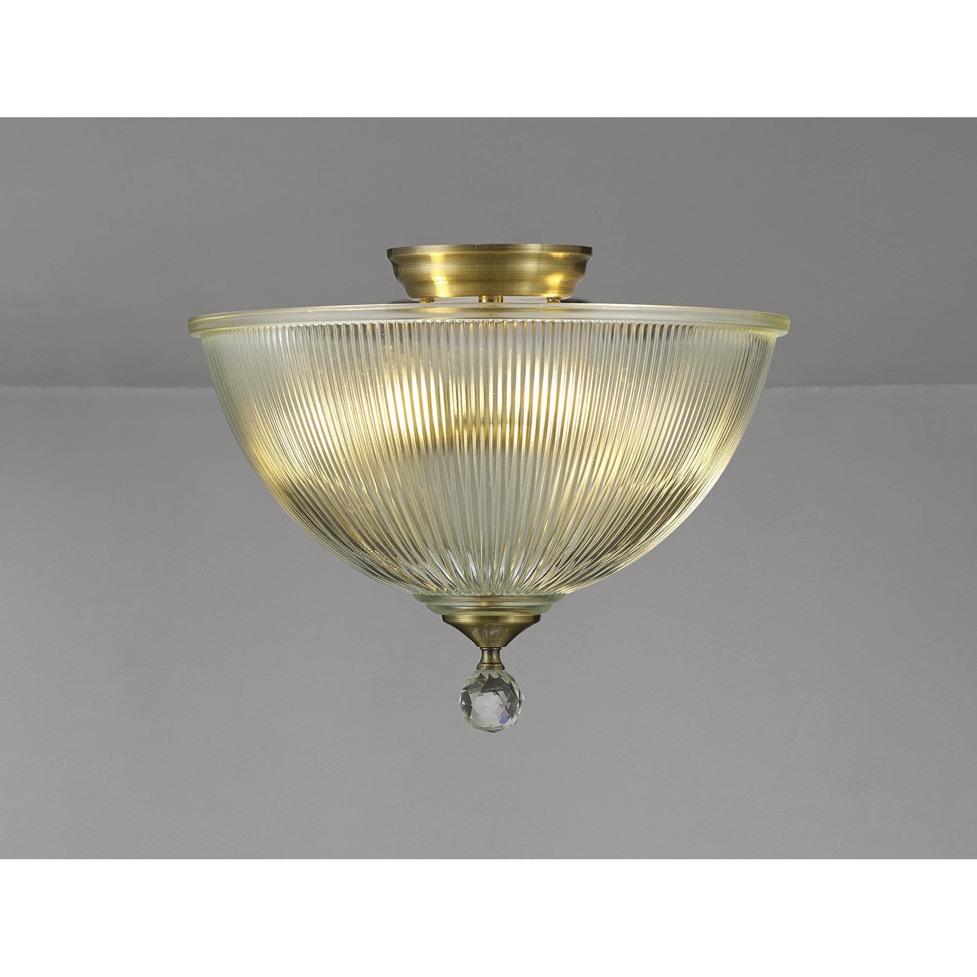 Fabula Mansfield 2 Light Semi-Flush Light - 38cm Dome Glass Shade - Antique Brass & Clear Glass