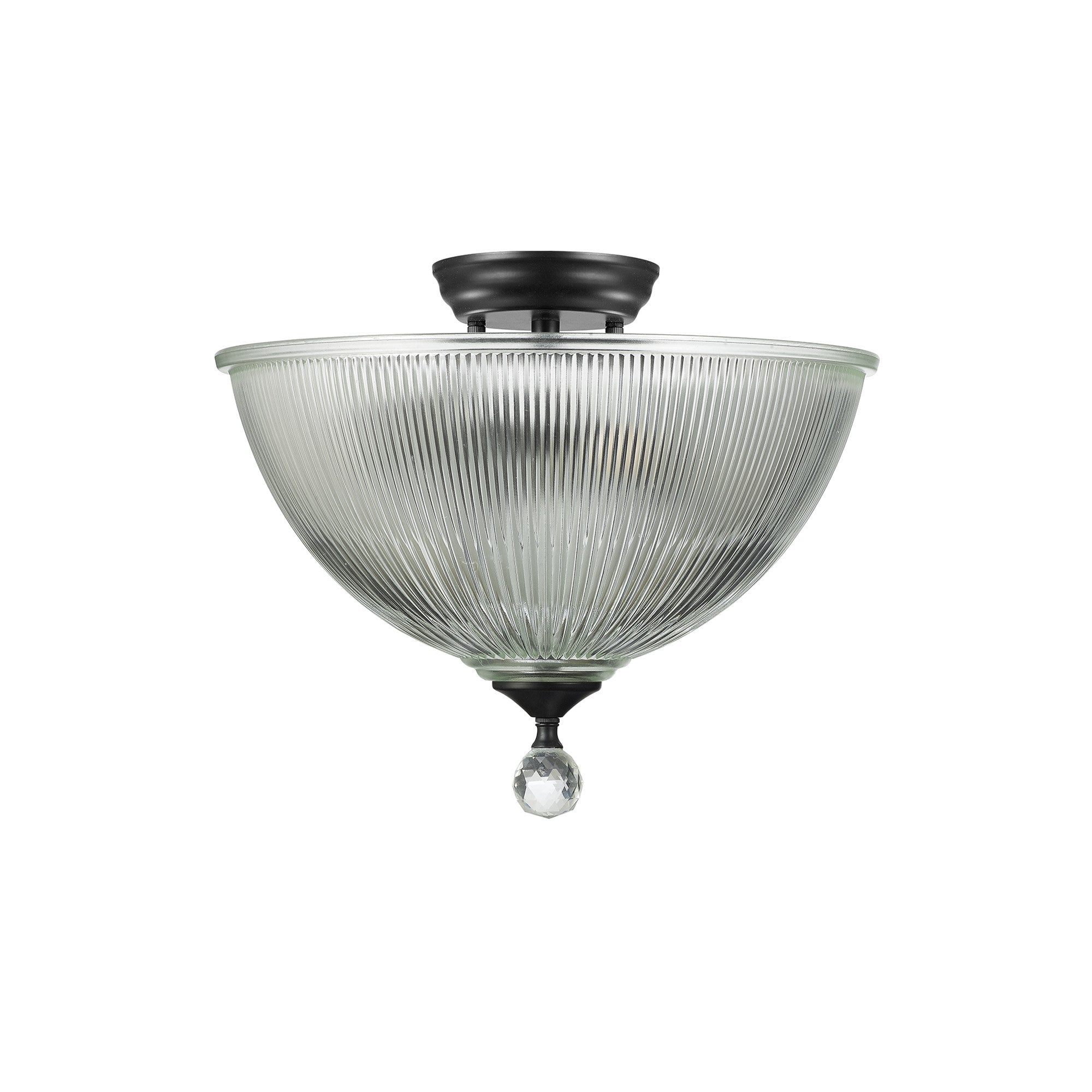 Fabula Mansfield 2 Light Semi-Flush Light - 38cm Dome Glass Shade - Matt Black & Clear Glass