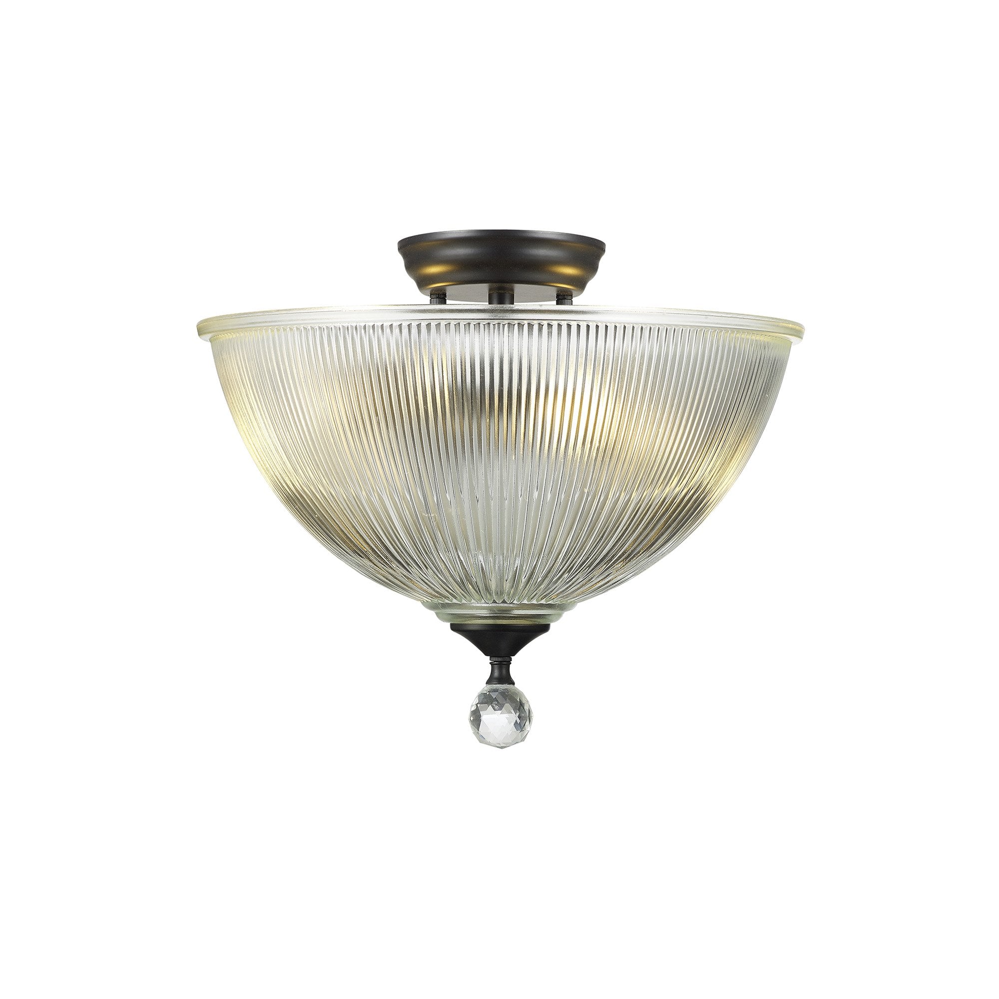Fabula Mansfield 2 Light Semi-Flush Light - 38cm Dome Glass Shade - Matt Black & Clear Glass