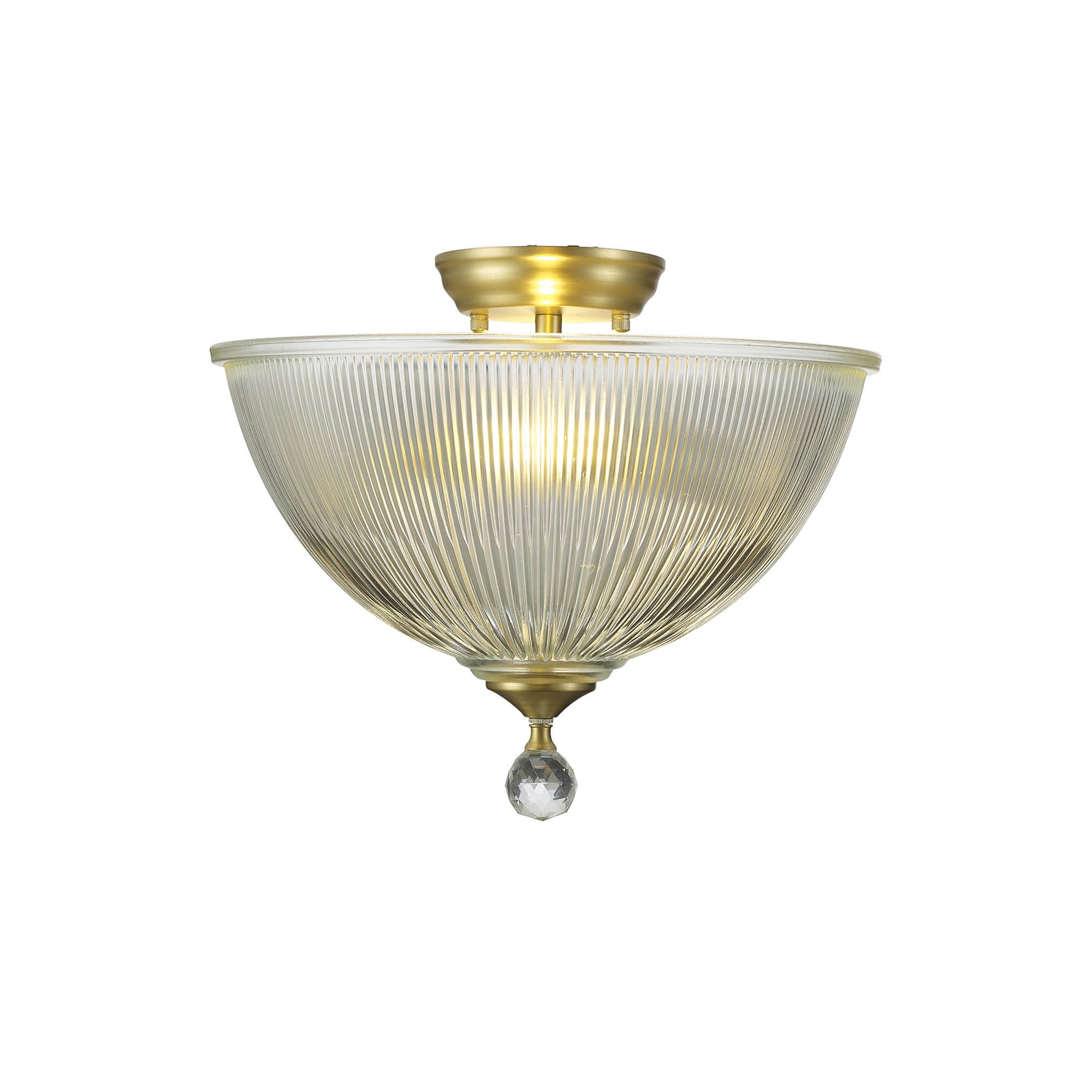 Fabula Mansfield 2 Light Semi-Flush Light - 38cm Dome Glass Shade - Satin Gold & Clear Glass