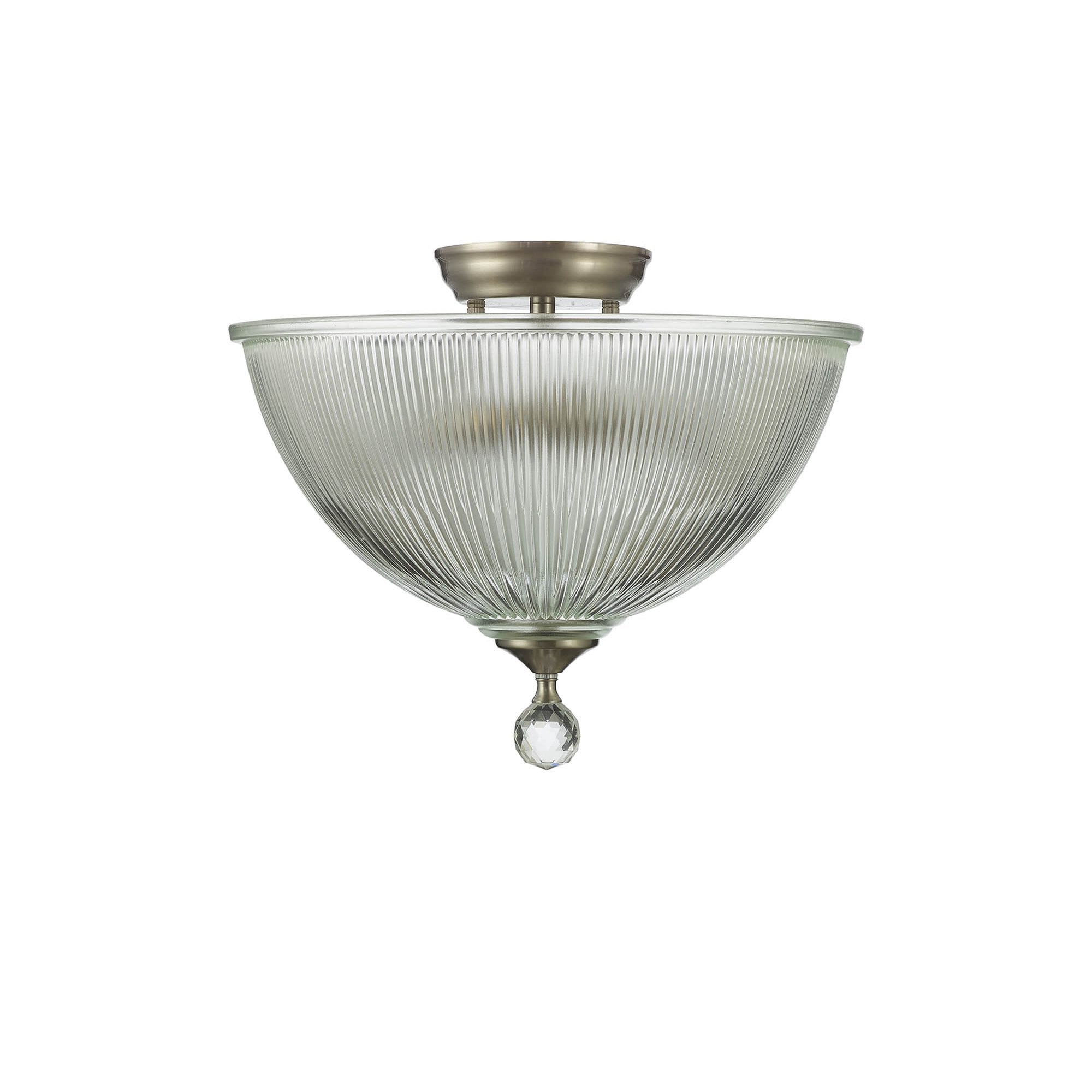 Fabula Mansfield 2 Light Semi-Flush Light - 38cm Dome Glass Shade - Satin Nickel & Clear Glass