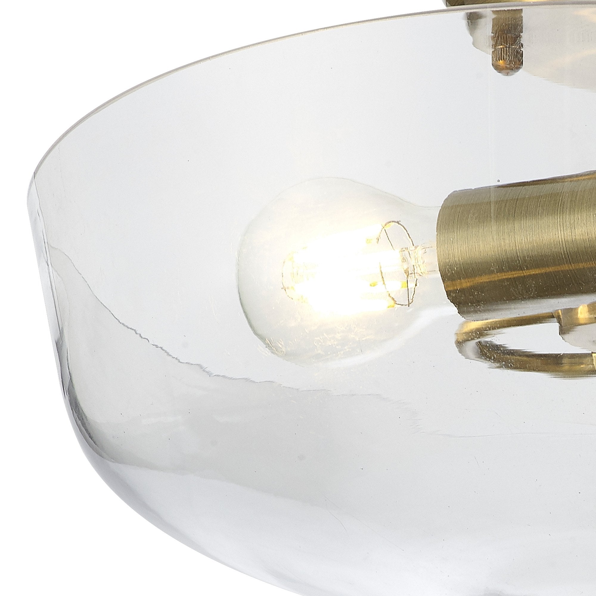 Fabula Mansfield 2 Light Semi-Flush Light - 38cm Flat Round Glass Shade - Antique Brass & Clear Glass
