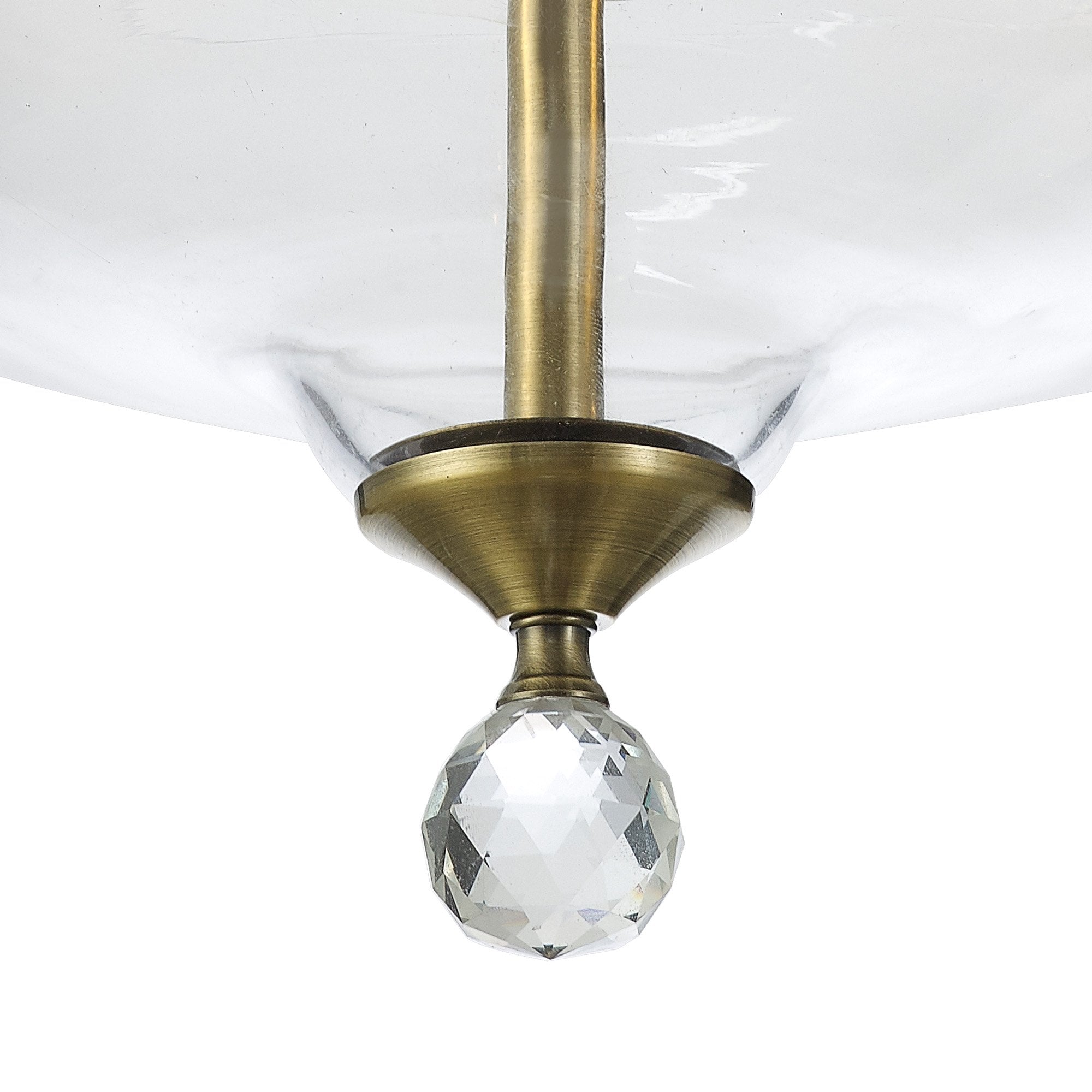 Fabula Mansfield 2 Light Semi-Flush Light - 38cm Flat Round Glass Shade - Antique Brass & Clear Glass