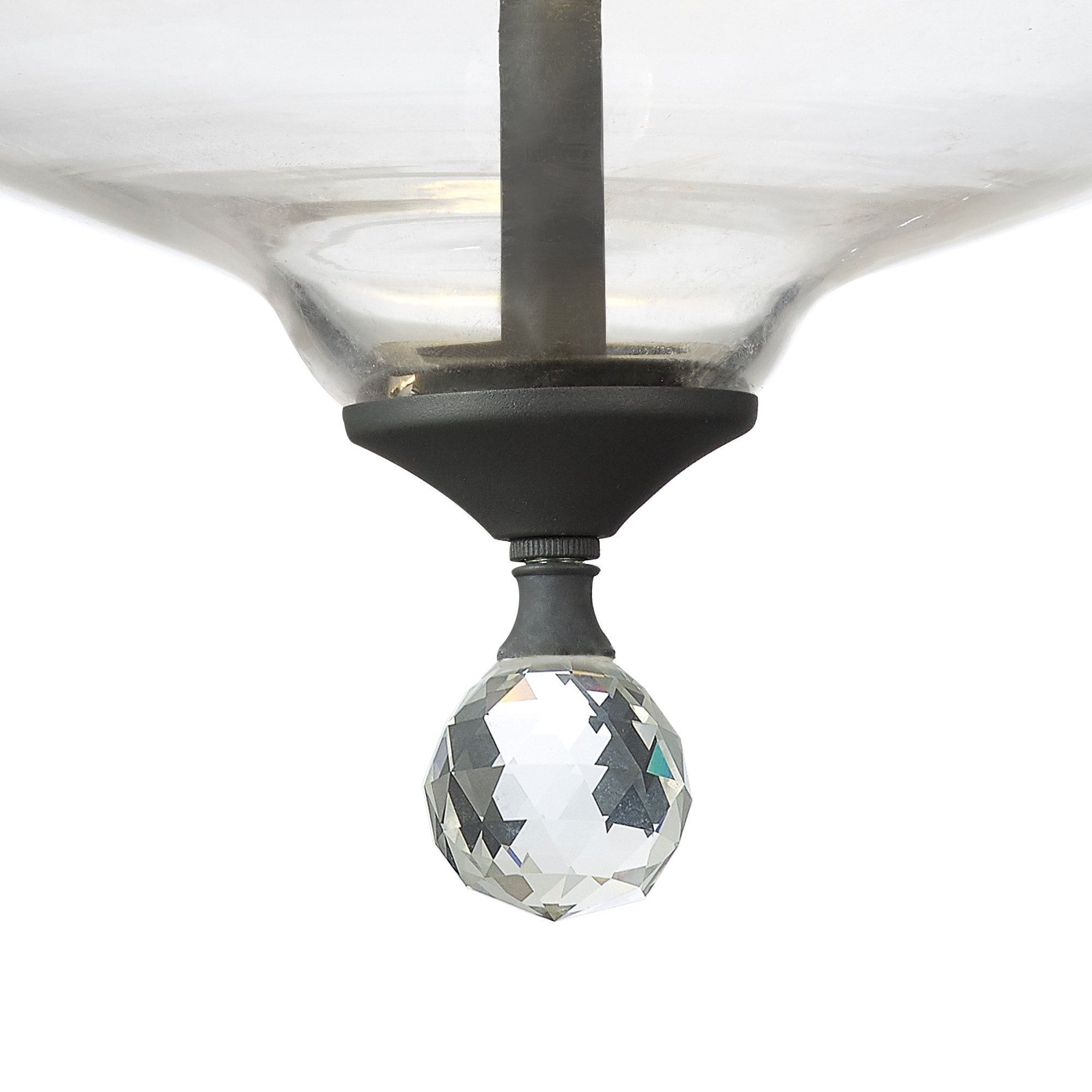 Fabula Mansfield 2 Light Semi-Flush Light - 38cm Flat Round Glass Shade - Graphite & Clear Glass