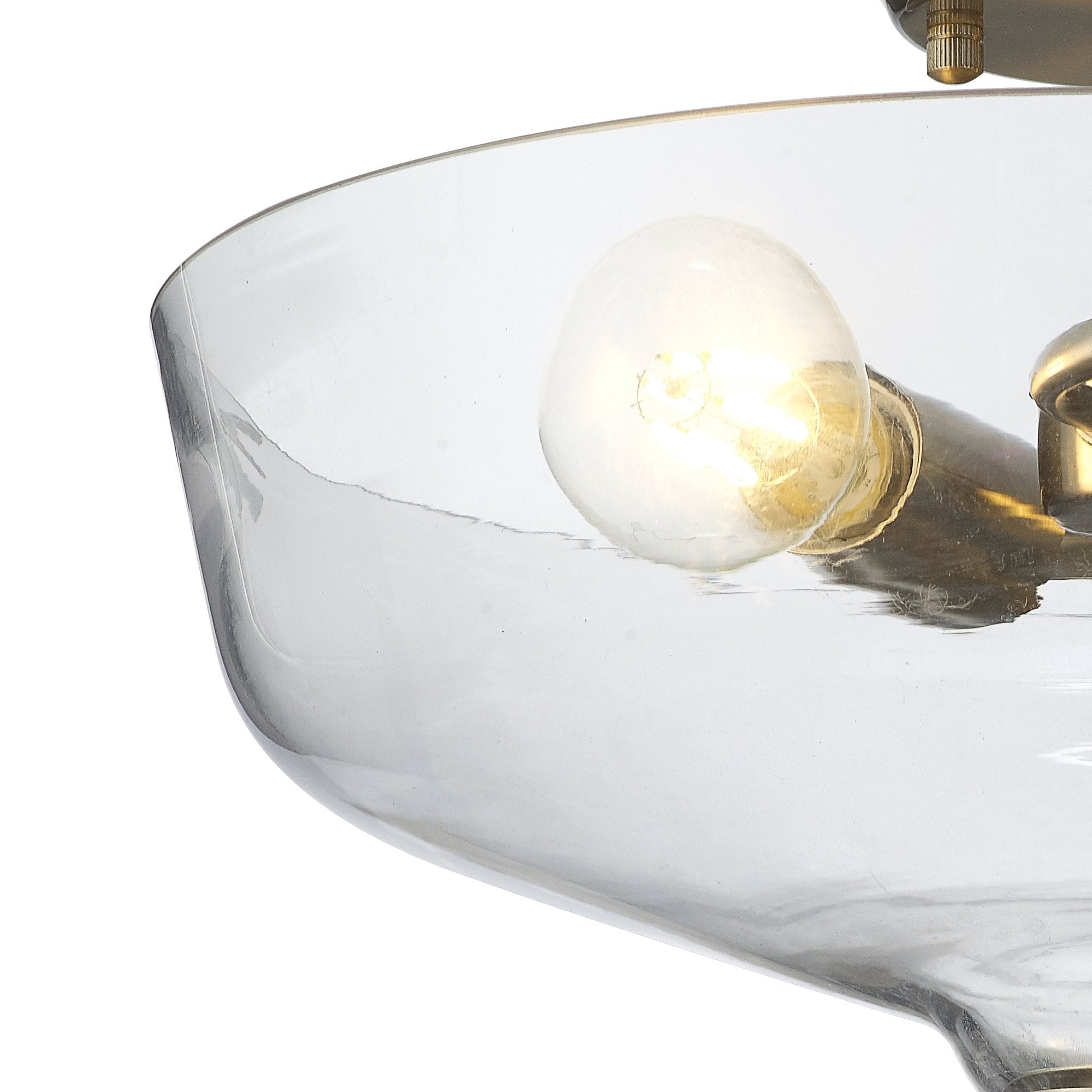 Fabula Mansfield 2 Light Semi-Flush Light - 38cm Flat Round Glass Shade - Satin Nickel & Clear Glass