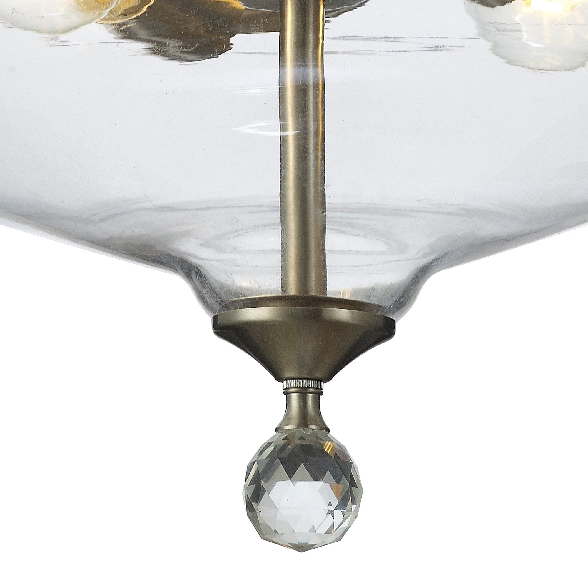 Fabula Mansfield 2 Light Semi-Flush Light - 38cm Flat Round Glass Shade - Satin Nickel & Clear Glass