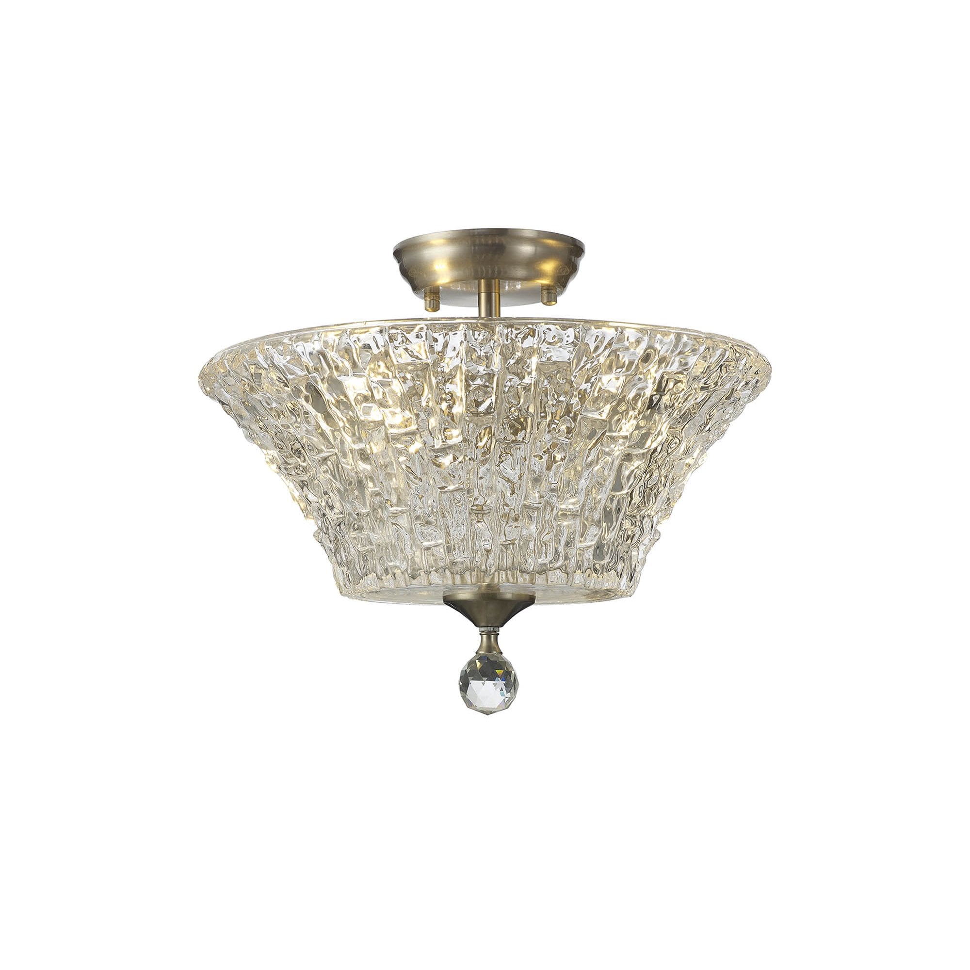 Fabula Mansfield 2 Light Semi-Flush Light - 38cm Round Patterned Glass Shade - Satin Nickel & Clear Glass