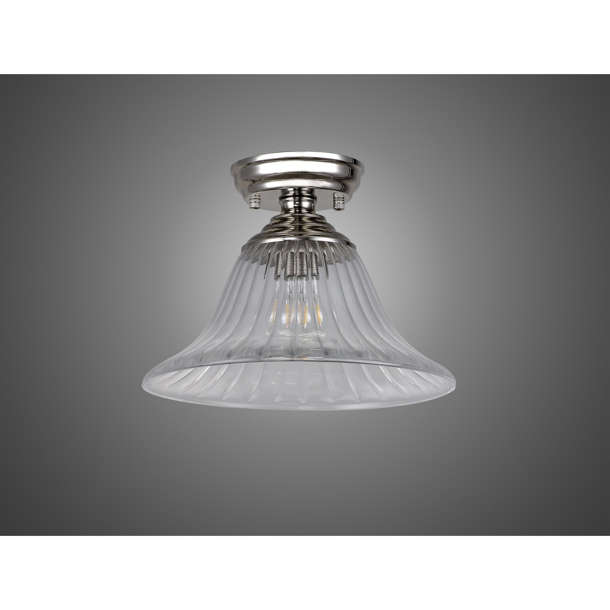 Fabula Mansfield Single Flush Light - 30cm Bell Glass Shade - Polished Nickel & Clear Glass