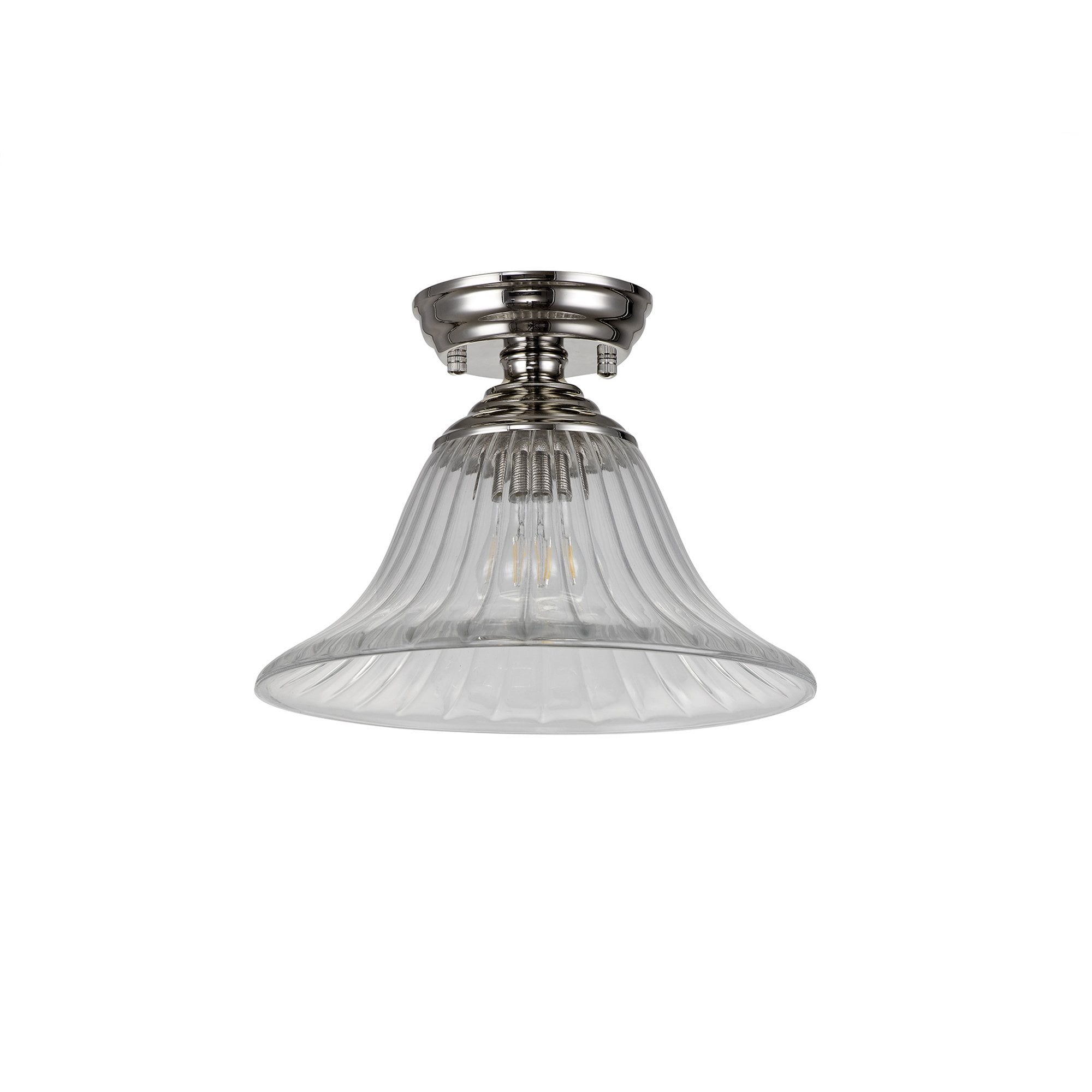 Fabula Mansfield Single Flush Light - 30cm Bell Glass Shade - Polished Nickel & Clear Glass