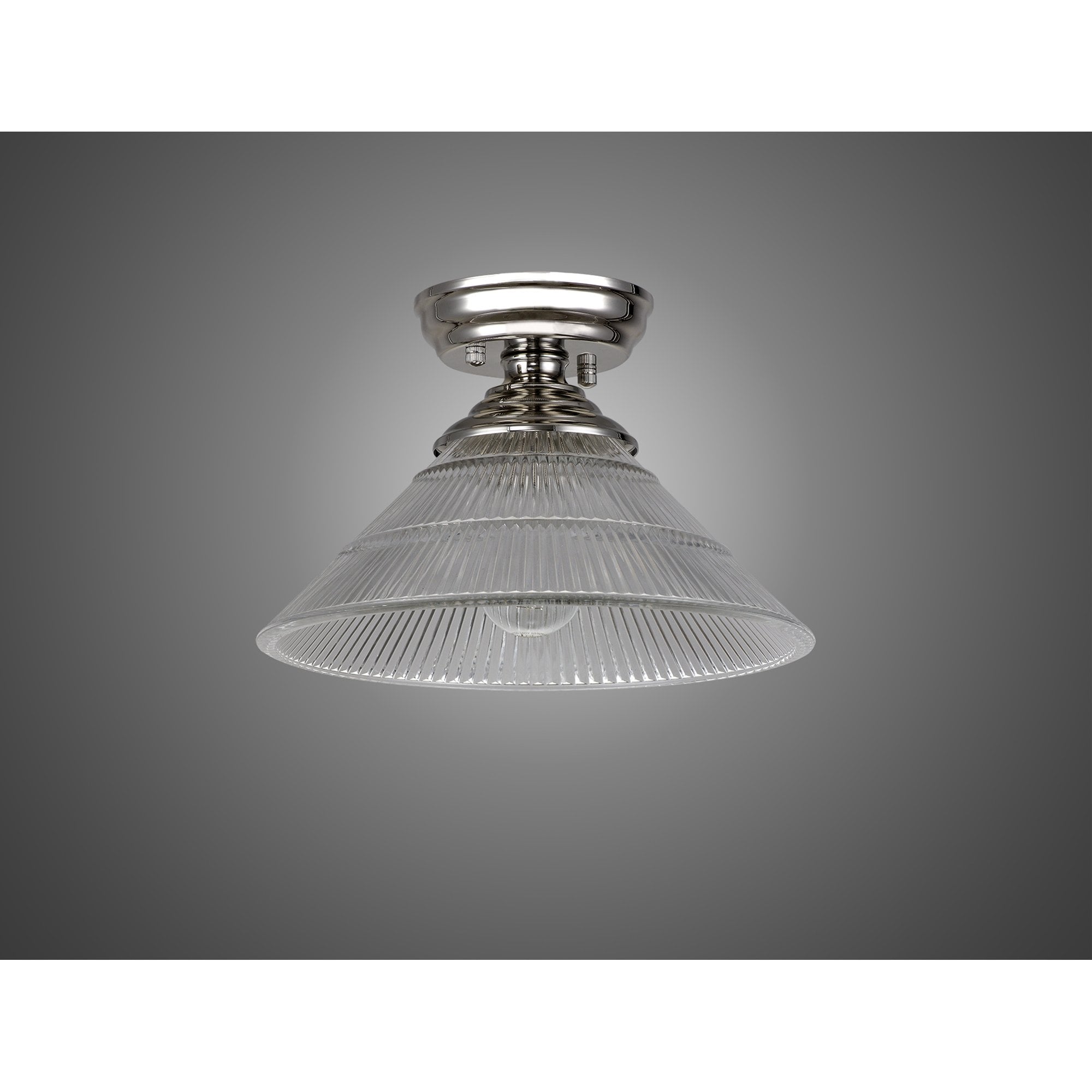 Fabula Mansfield Single Flush Light - 30cm Cone Glass Shade - Polished Nickel & Clear Glass