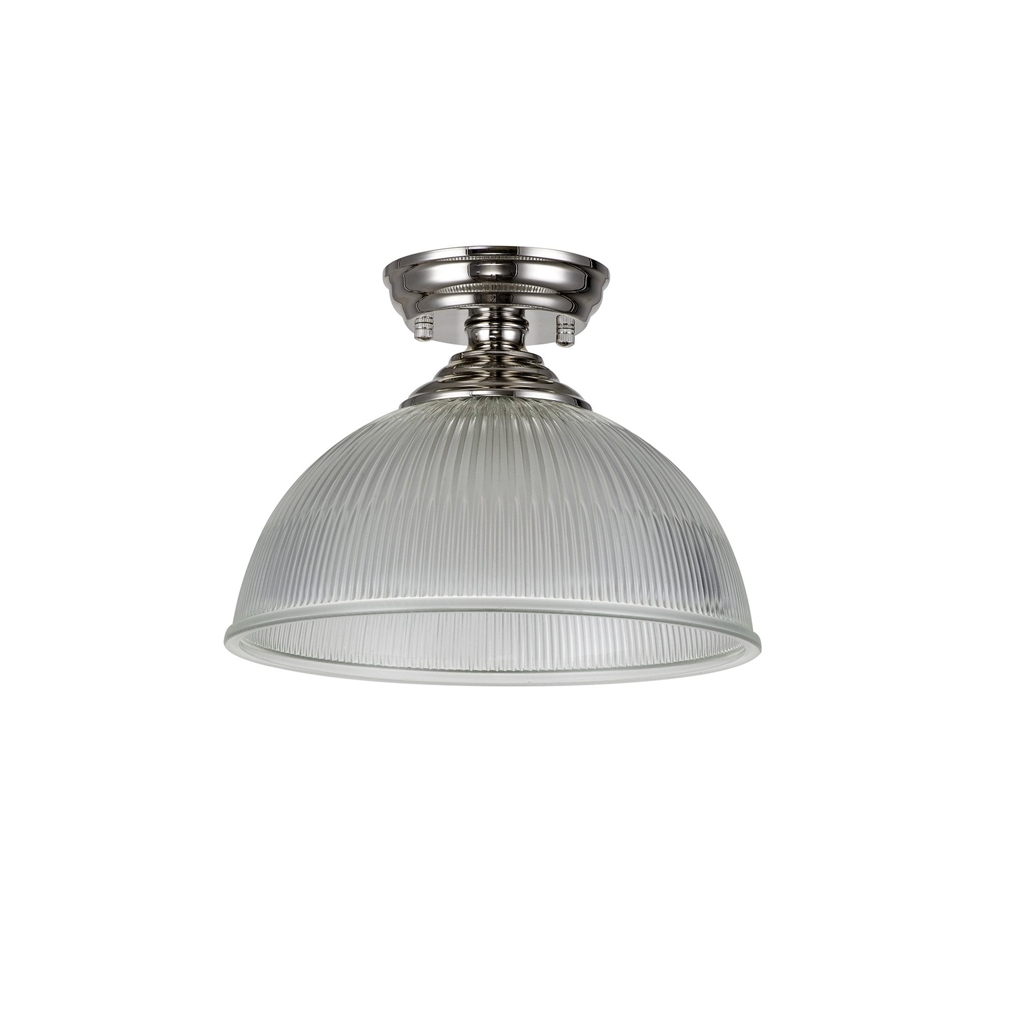 Fabula Mansfield Single Flush Light - 30cm Dome Glass Shade - Polished Nickel & Clear Glass