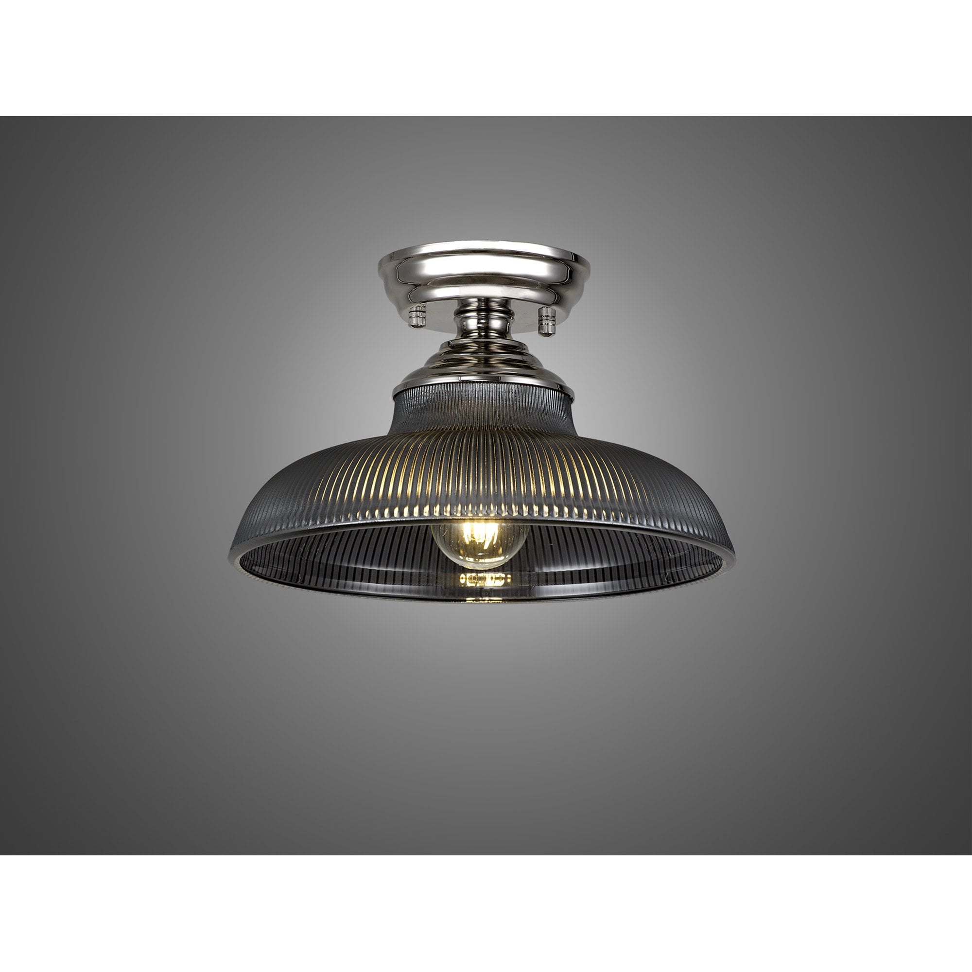 Fabula Mansfield Single Flush Light - 30cm Round Glass Shade - Polished Nickel & Smoked Glass