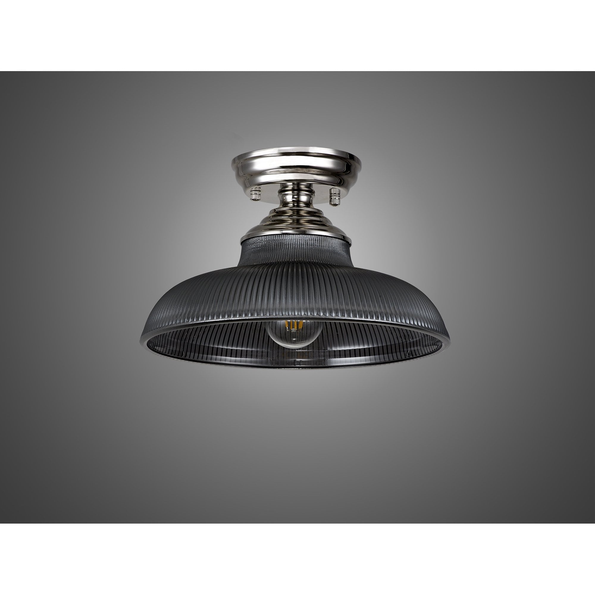 Fabula Mansfield Single Flush Light - 30cm Round Glass Shade - Polished Nickel & Smoked Glass