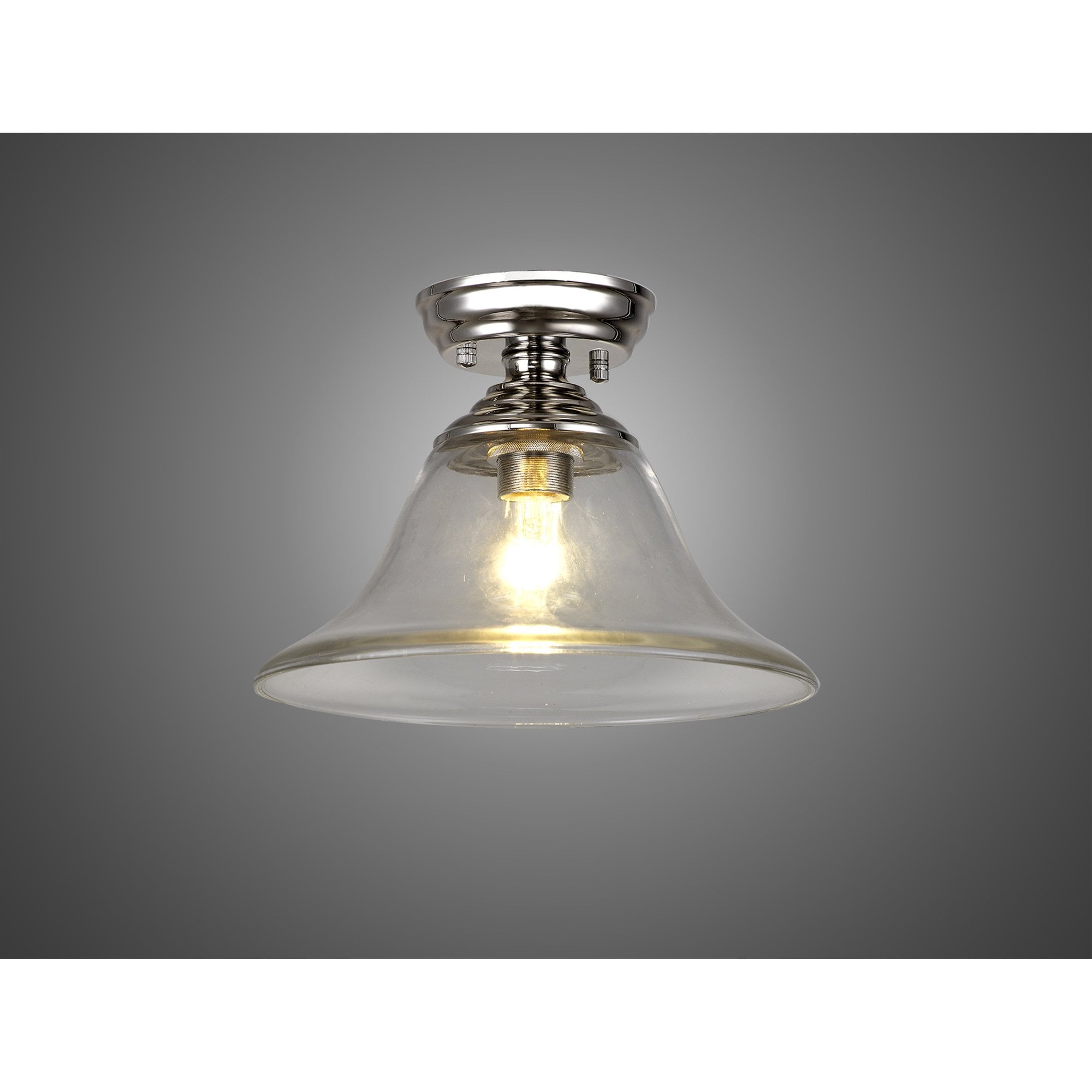 Fabula Mansfield Single Flush Light - 30cm Smooth Bell Glass Shade - Polished Nickel & Clear Glass