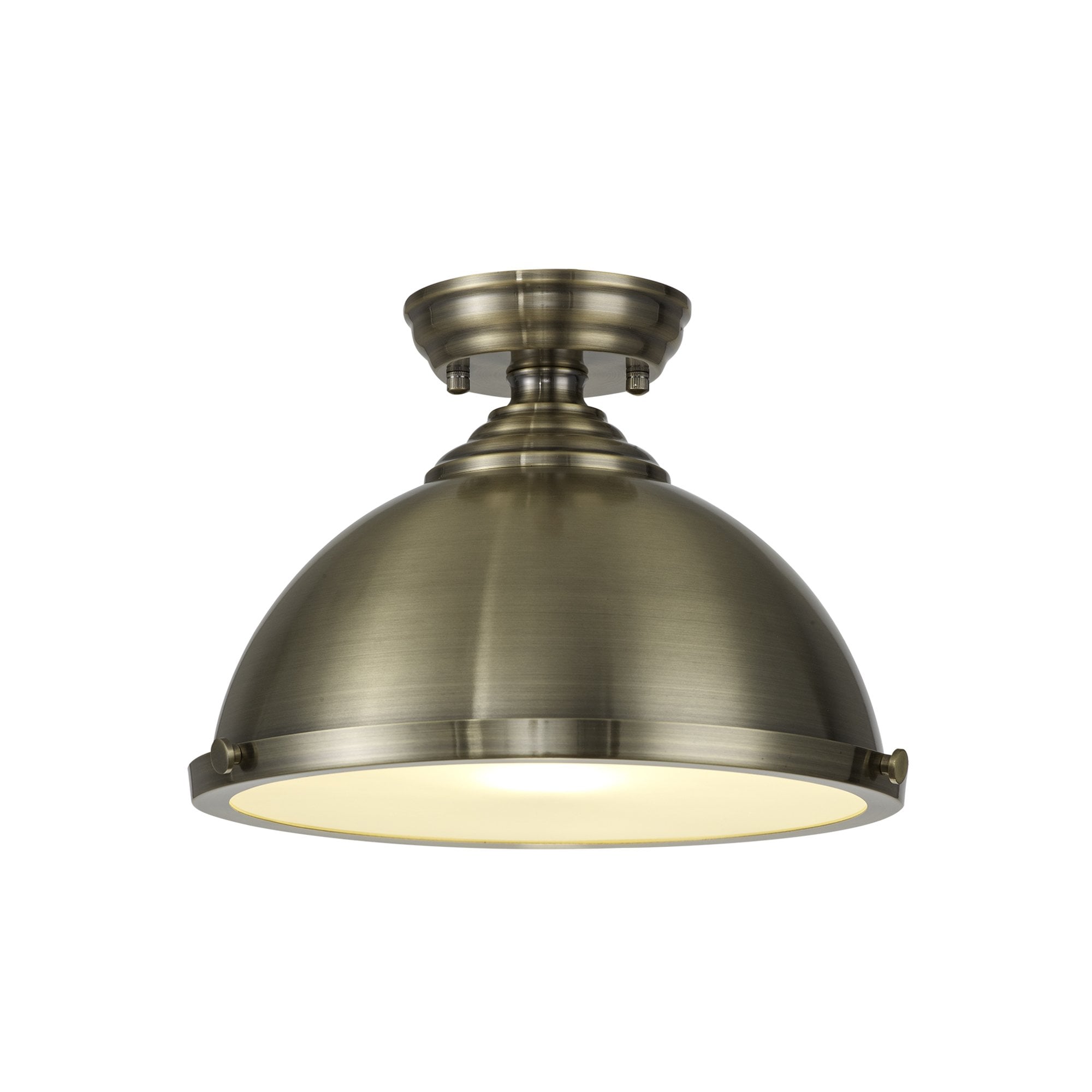 Fabula Mansfield Single Flush Light - 31cm Round Metal Shade - Antique Brass