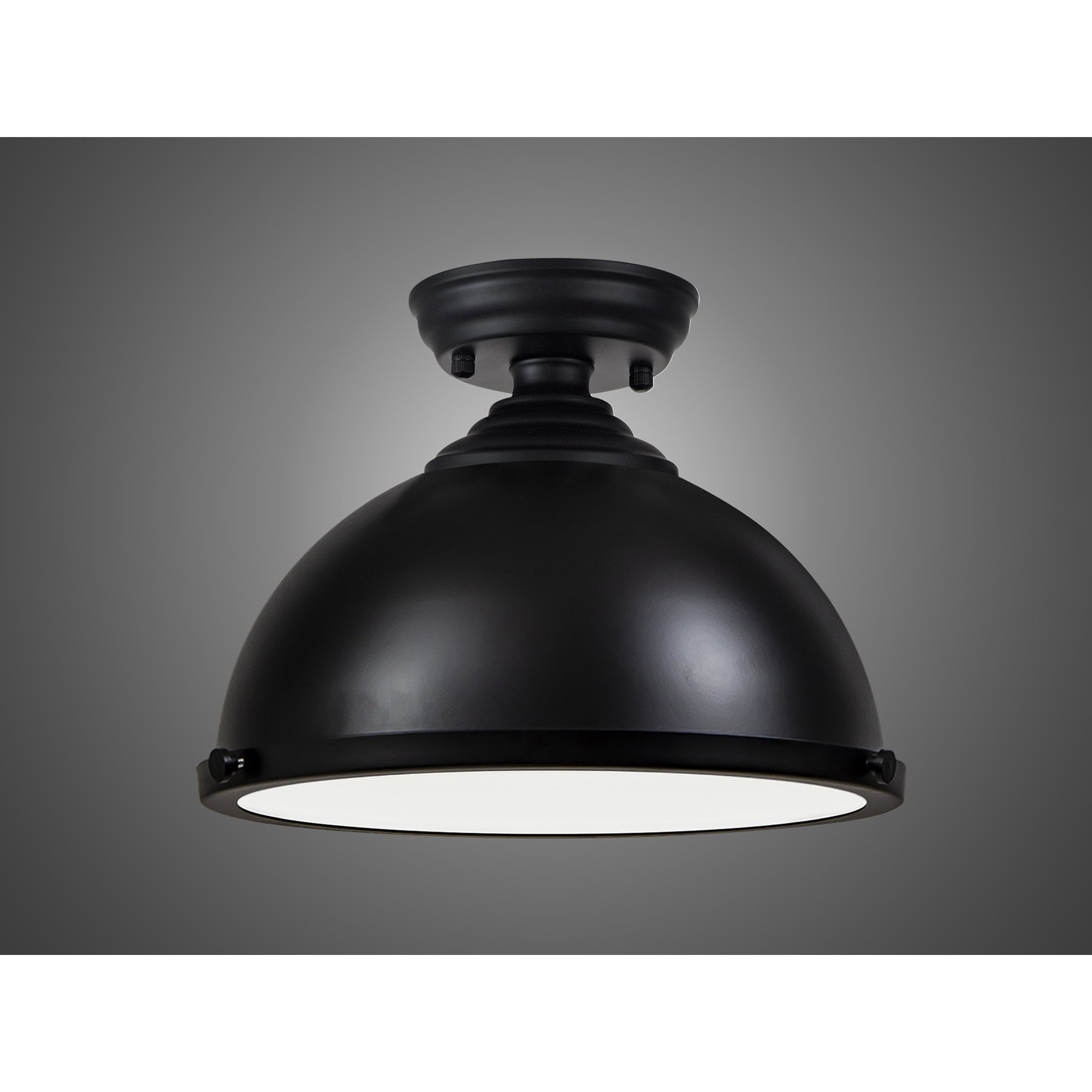 Fabula Mansfield Single Flush Light - 31cm Round Metal Shade - Matt Black