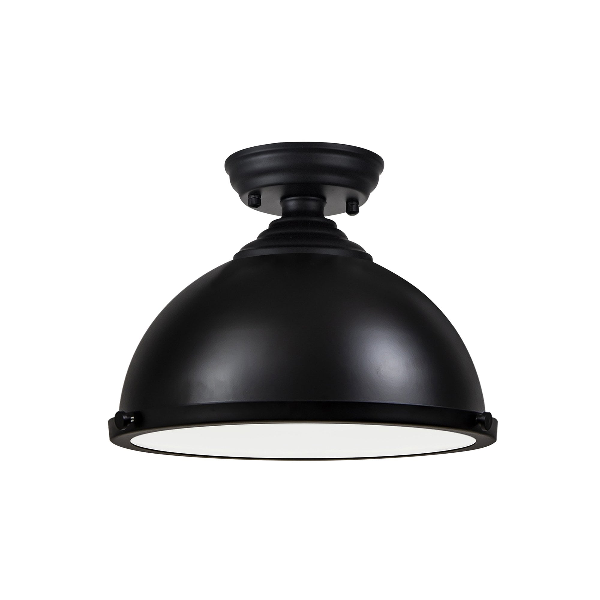 Fabula Mansfield Single Flush Light - 31cm Round Metal Shade - Matt Black