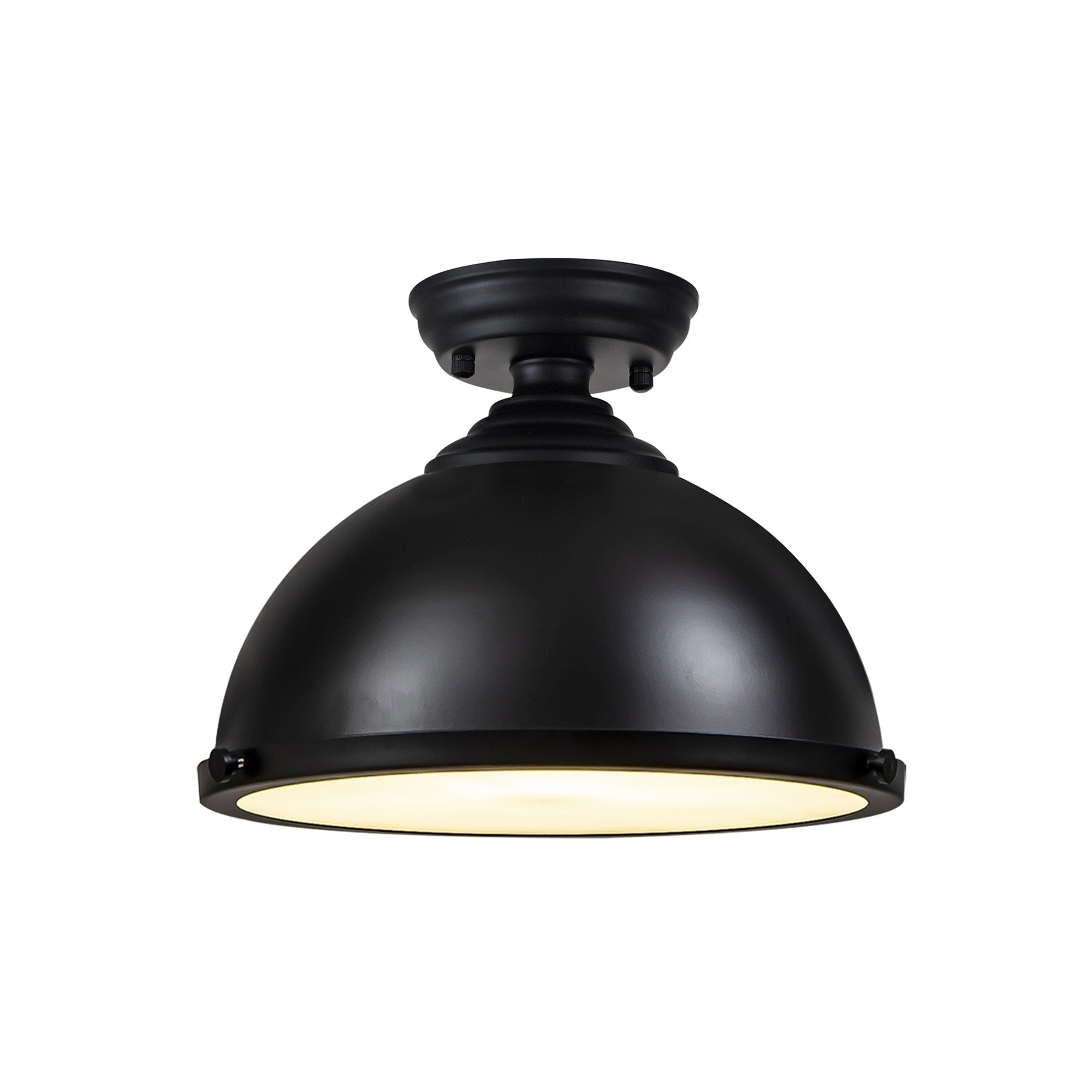 Fabula Mansfield Single Flush Light - 31cm Round Metal Shade - Matt Black