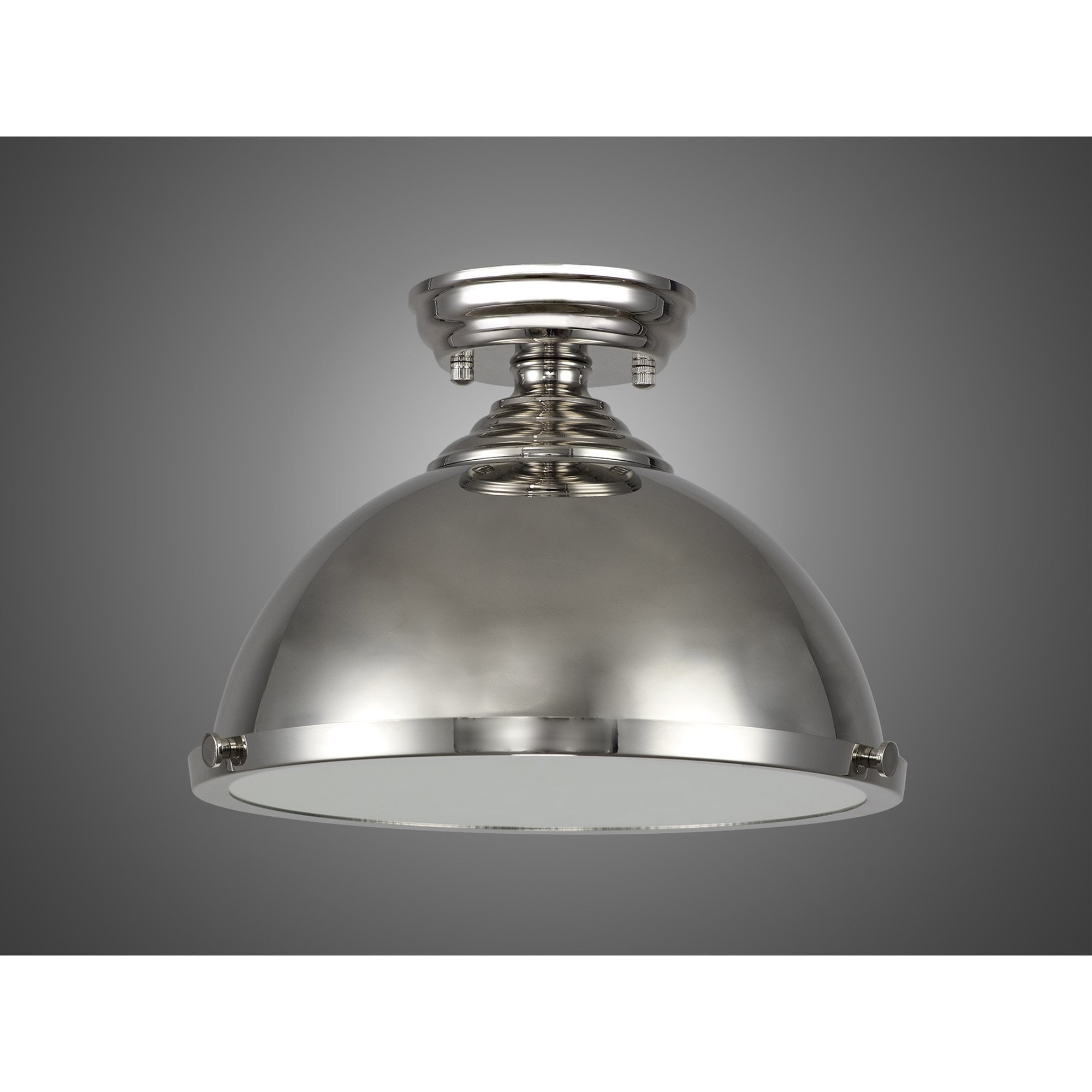 Fabula Mansfield Single Flush Light - 31cm Round Metal Shade - Polished Nickel