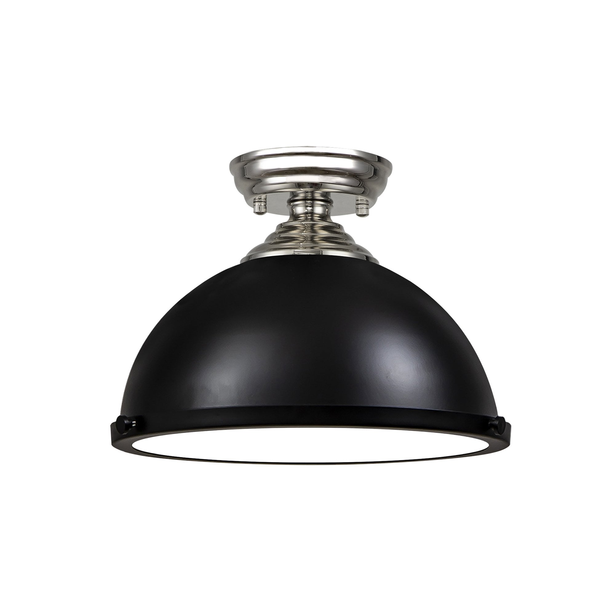 Fabula Mansfield Single Flush Light - 31cm Round Metal Shade - Polished Nickel & Matt Black