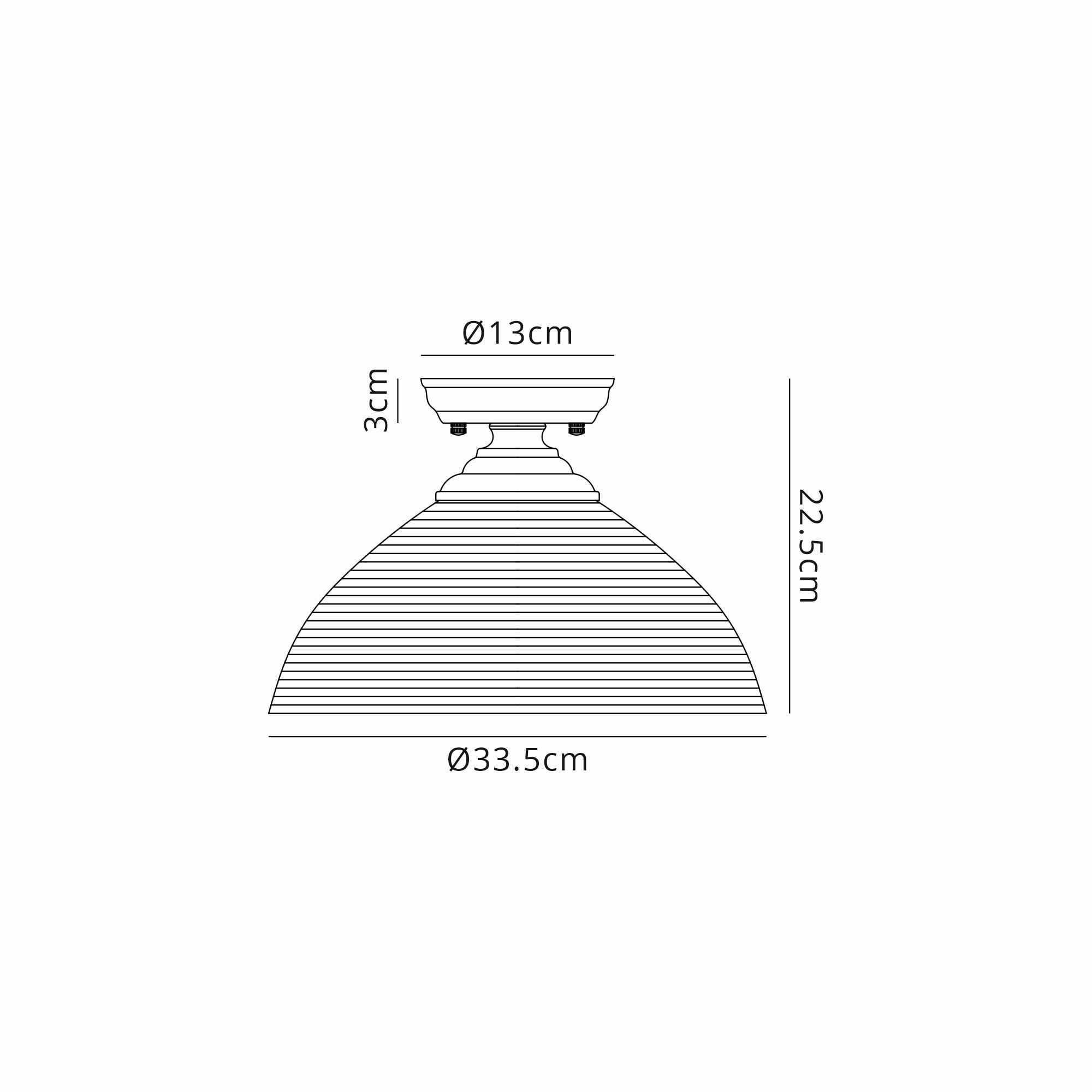 Fabula Mansfield Single Flush Light - 33.5cm Round Prismatic Effect Glass Shade - Antique Brass & Clear Glass