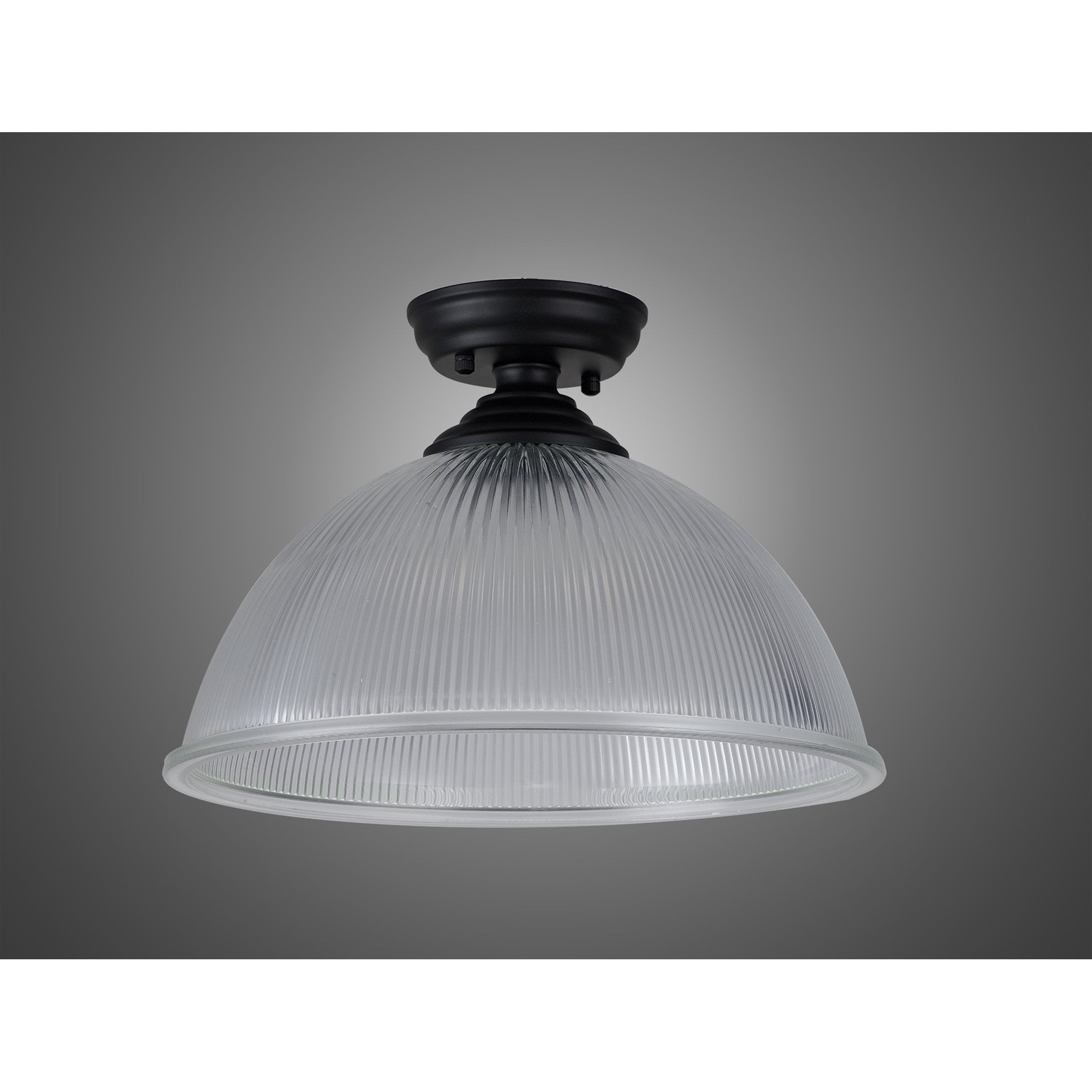 Fabula Mansfield Single Flush Light - 38cm Dome Glass Shade - Matt Black & Clear Glass