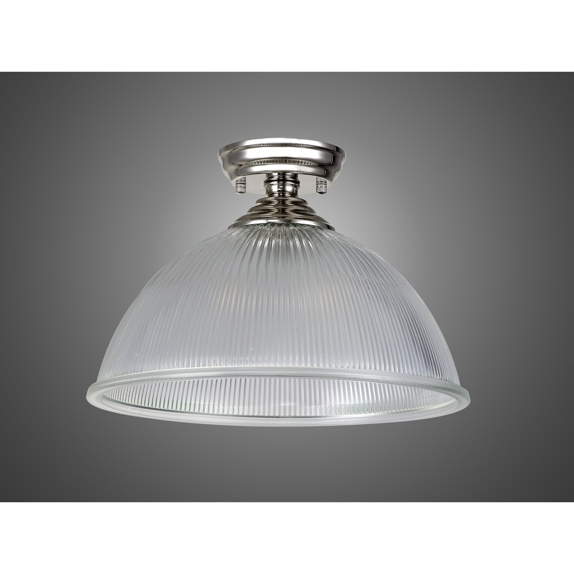 Fabula Mansfield Single Flush Light - 38cm Dome Glass Shade - Polished Nickel & Clear Glass