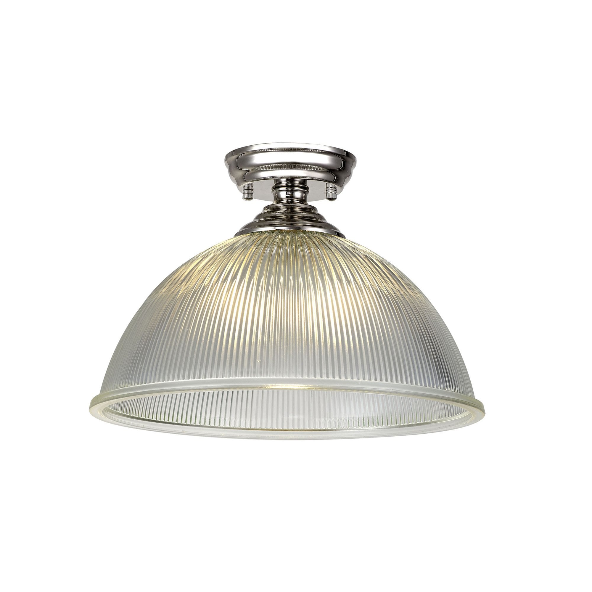 Fabula Mansfield Single Flush Light - 38cm Dome Glass Shade - Polished Nickel & Clear Glass